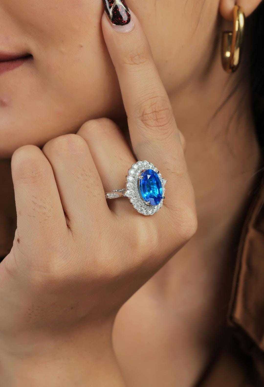 Blue Gemstone & Sterling Silver Statement Ring