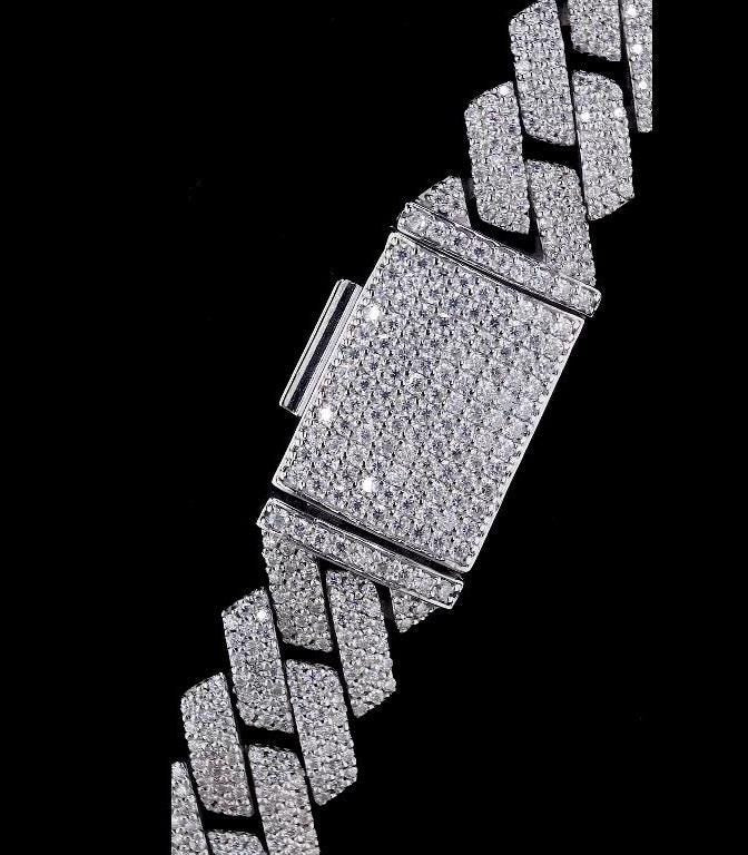 Iced Out Moissanite Cuban Link Chain - Sterling Silver Bling Necklace
