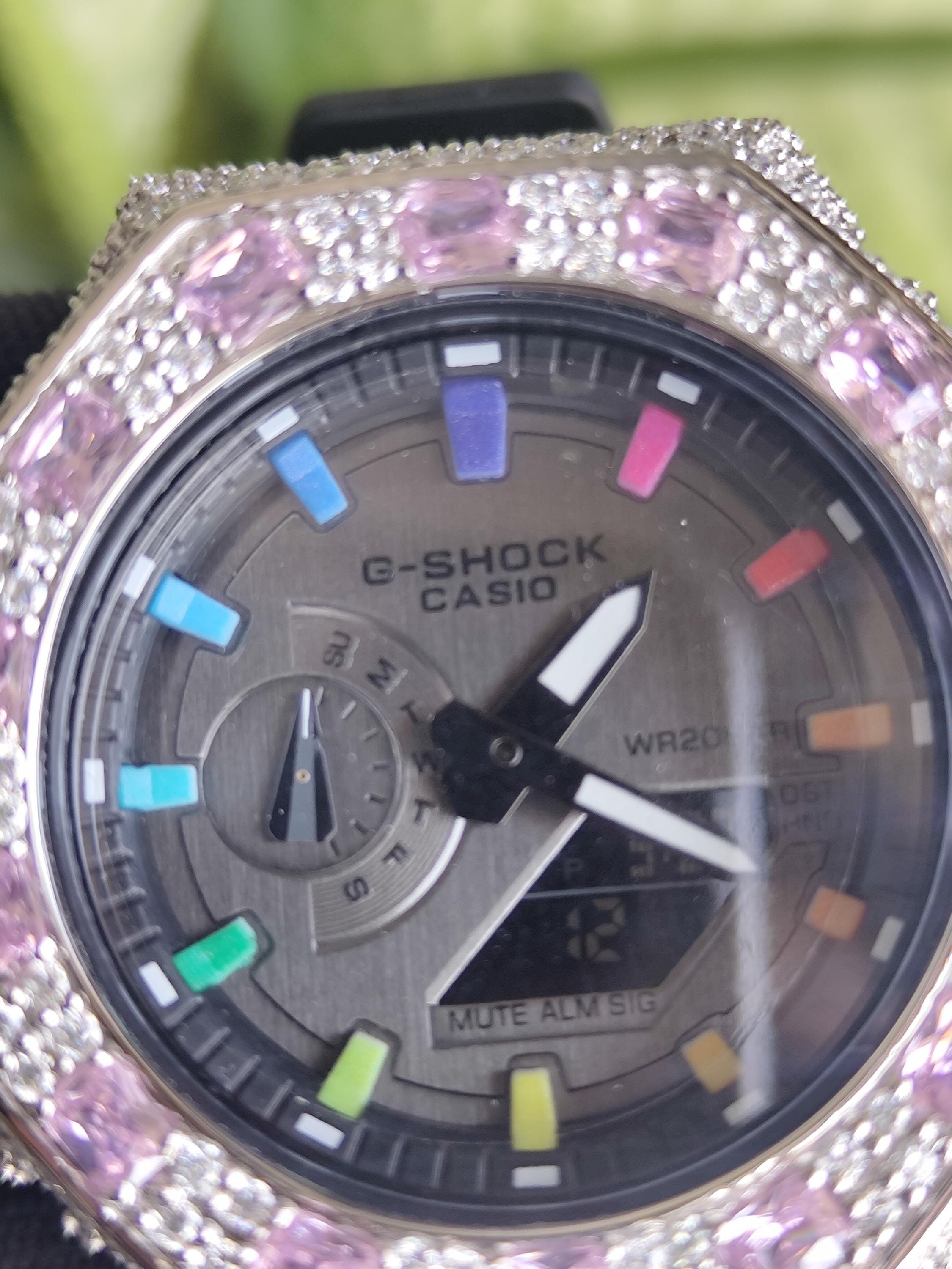 Custom Iced Out Watch: VVS Moissanite, pink Dial by Silvoura