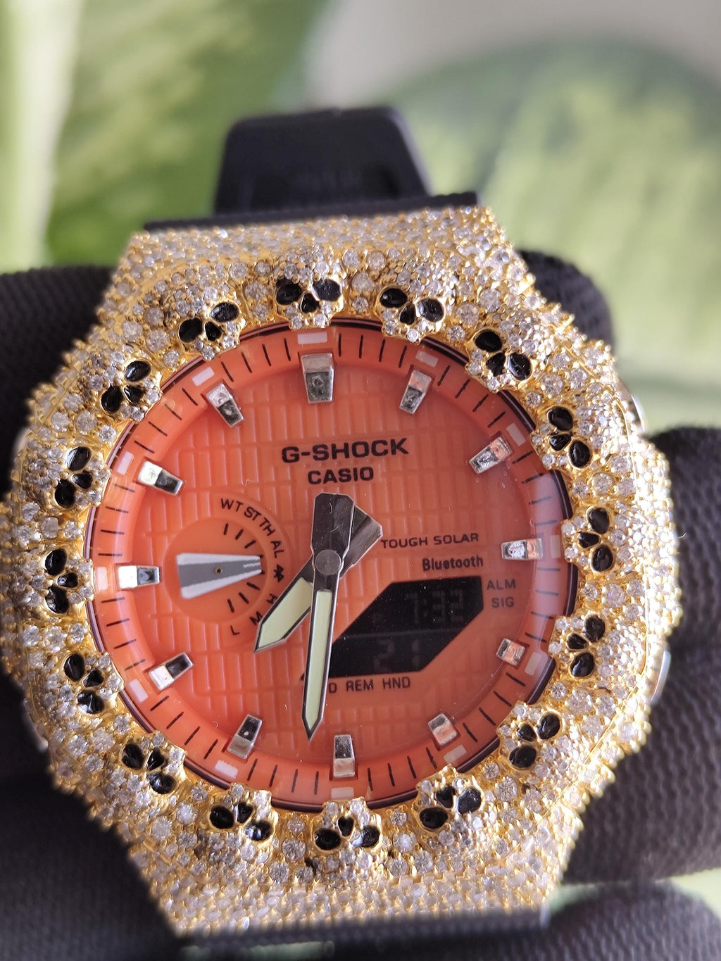 Custom Iced Out Moissanite Watch  – Gold Finish – Skull bazel