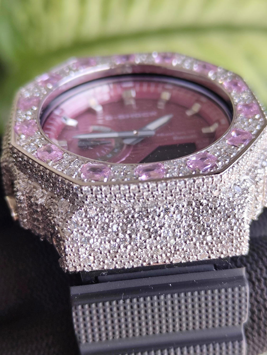 Custom Iced Out Watch: VVS Moissanite, pink Dial by Silvoura