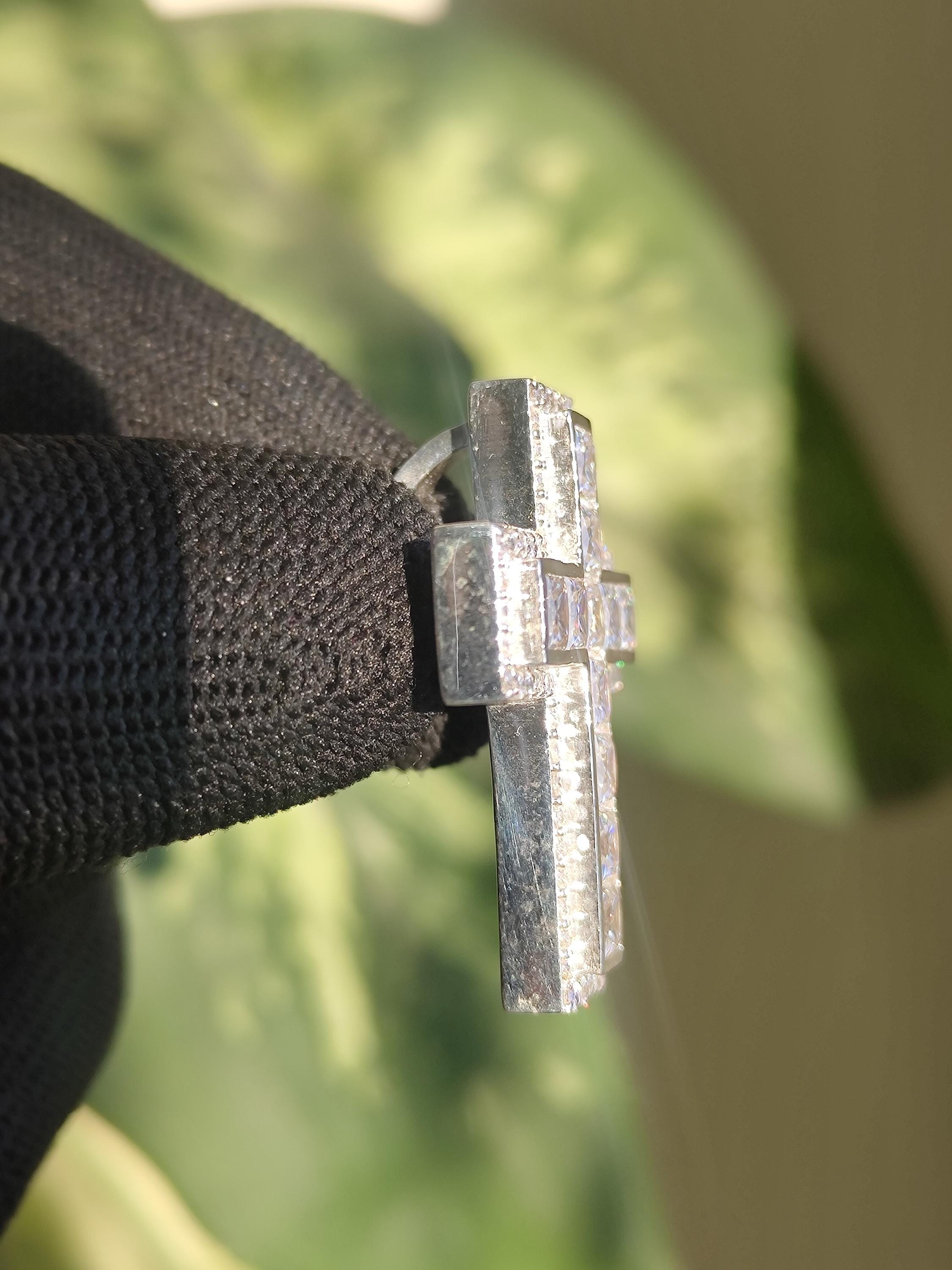 925 Sterling Silver Cross Pendant with Princess cut Moissanite