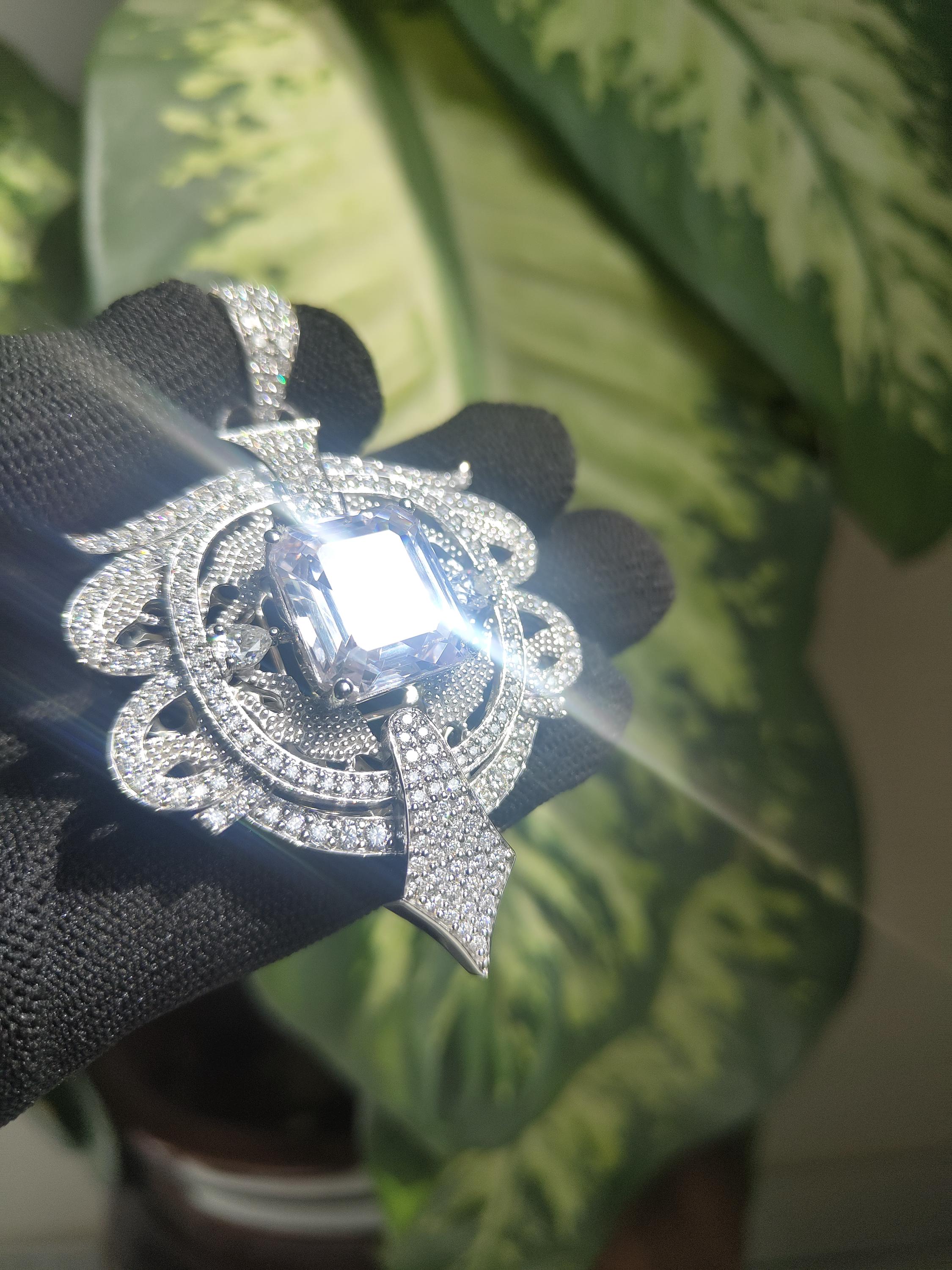 Art Deco Style Moissanite Silver iced out Pendant