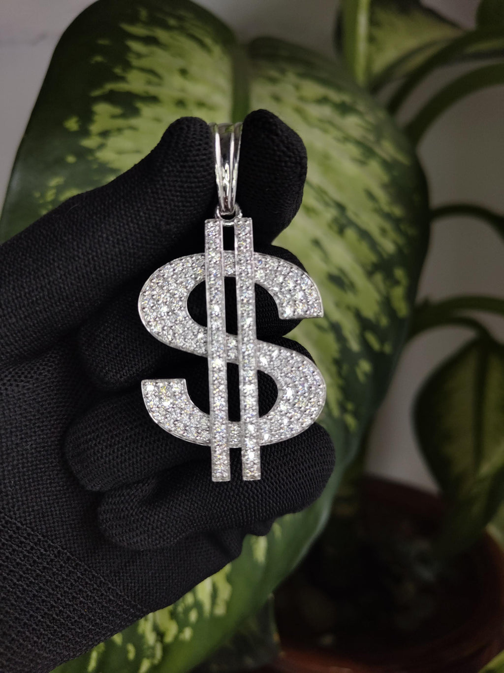 Moissanite Dollar sign Pendant - Handmade 925 Sterling Silver