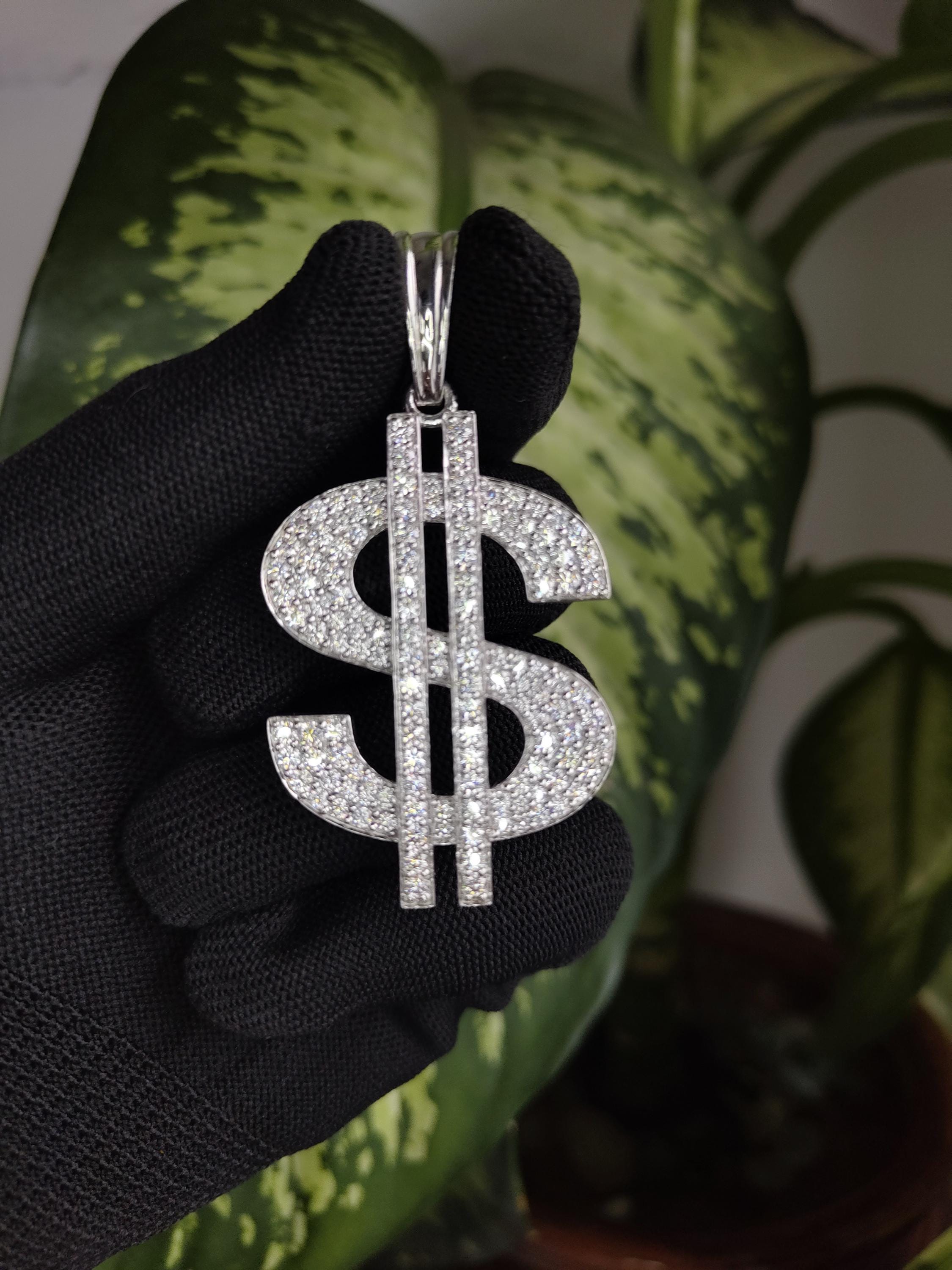 Moissanite Dollar sign Pendant - Handmade 925 Sterling Silver