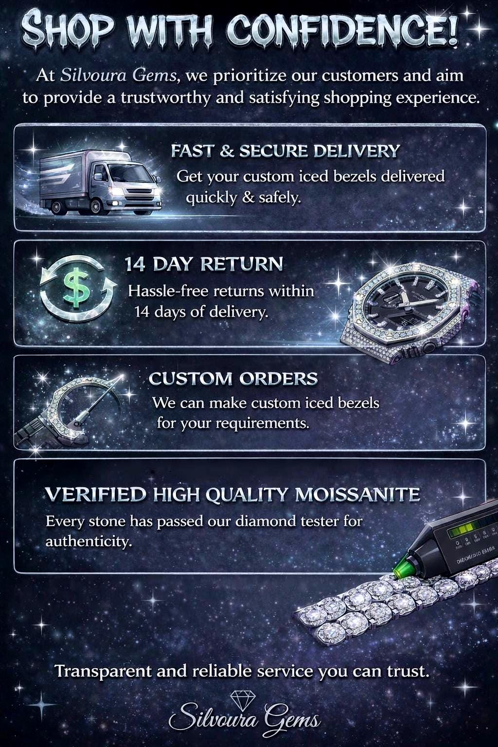 Custom Iced Out  G Shock GA2100 : VVS Moissanite, Blue bezel by Silvoura