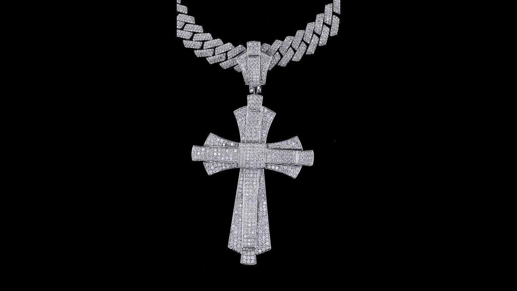 Iced Out Cross Moissanite Pendant : Sterling Silver Hip Hop cross