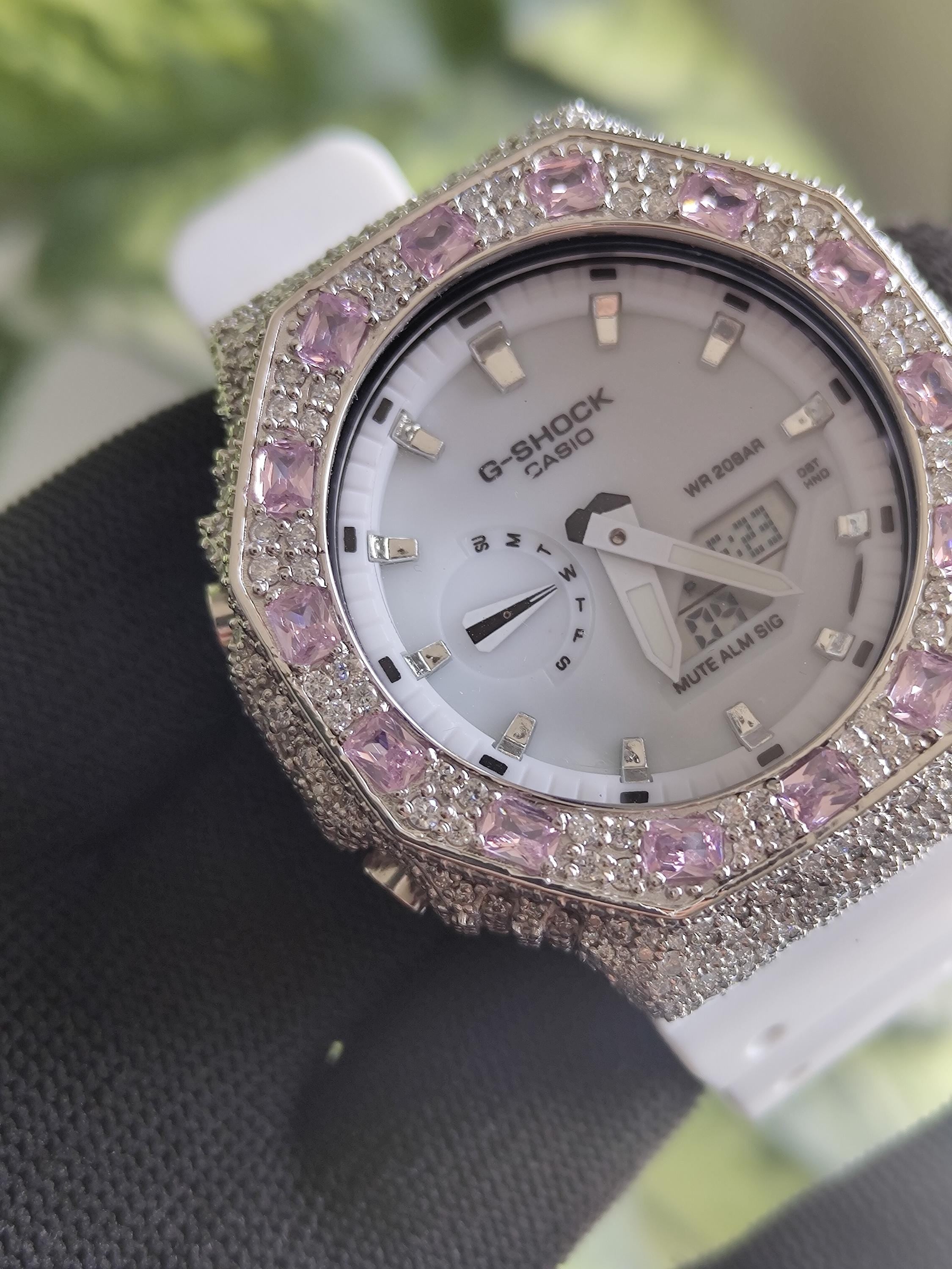Custom Iced Out Watch: VVS Moissanite, pink Dial by Silvoura