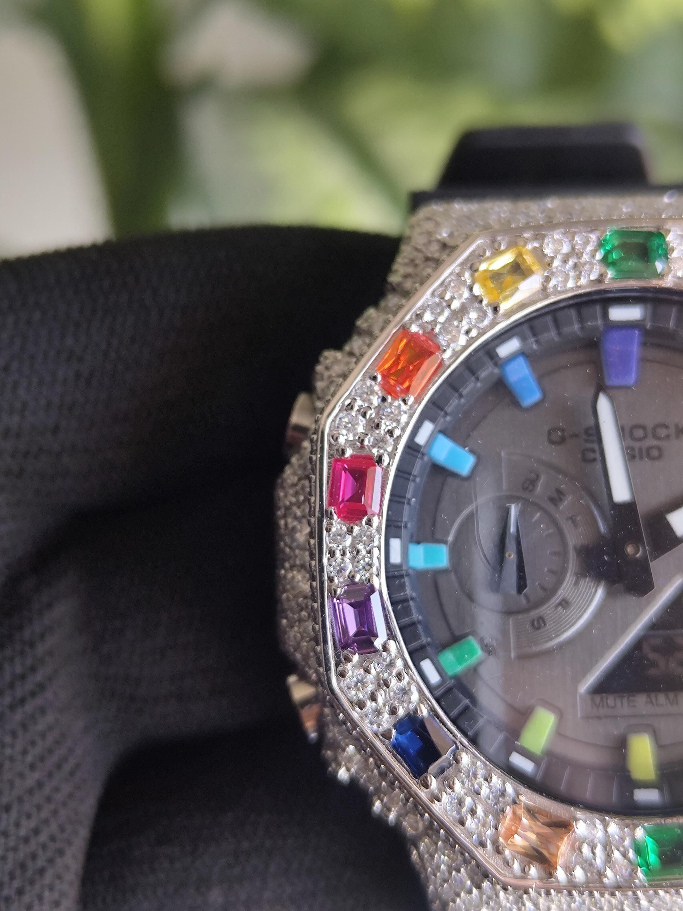 Custom Iced Out Watch: VVS Moissanite, Rainbow Dial by Silvoura