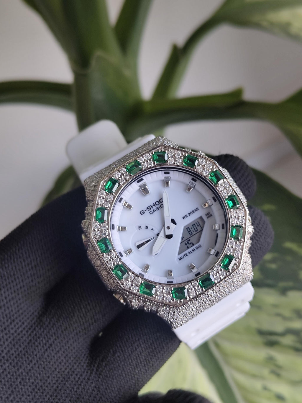 Custom Iced Out Watch: VVS Moissanite, GREEN Dial by Silvoura