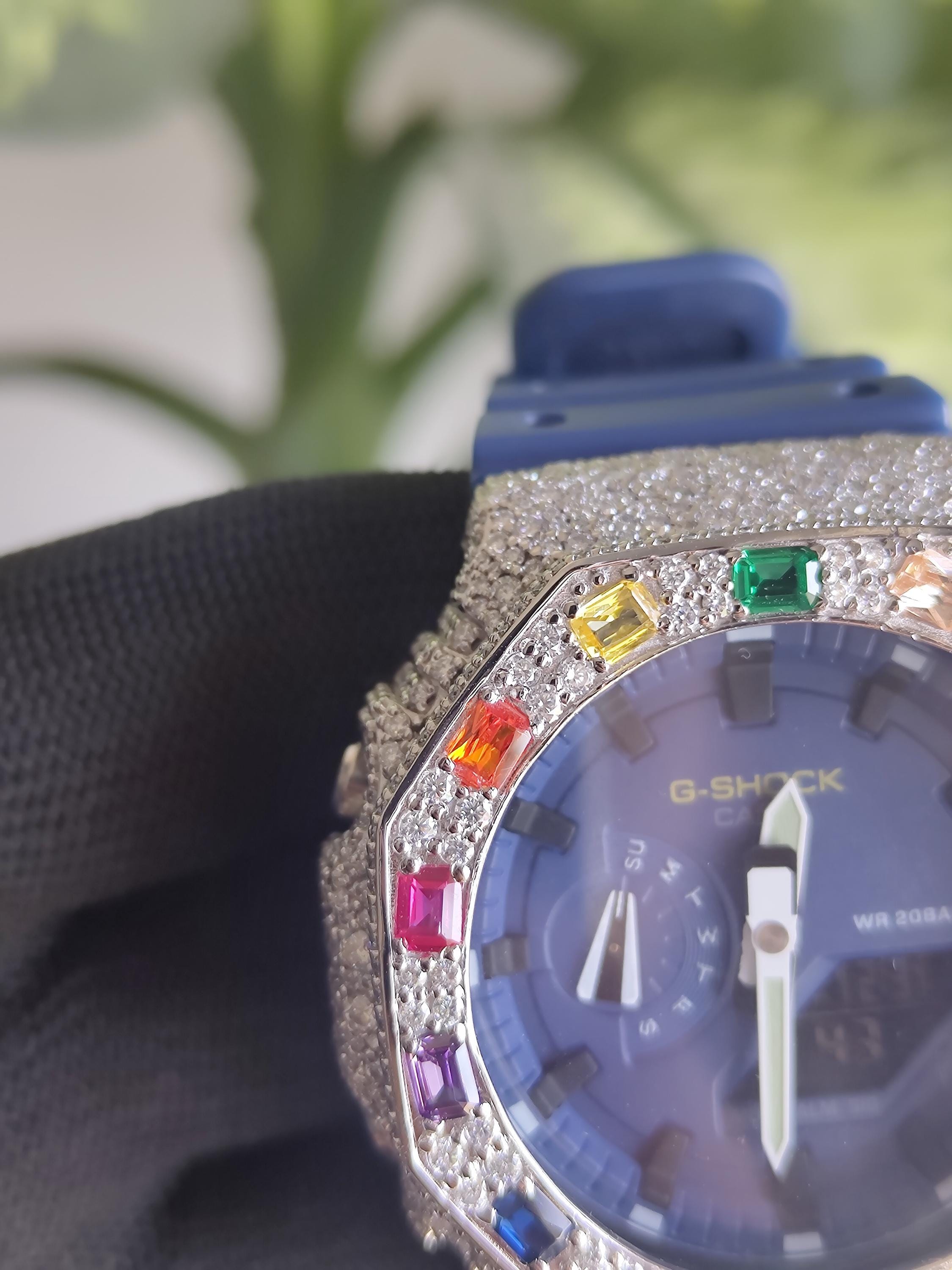 Custom Iced Out Watch: VVS Moissanite, Rainbow Dial by Silvoura