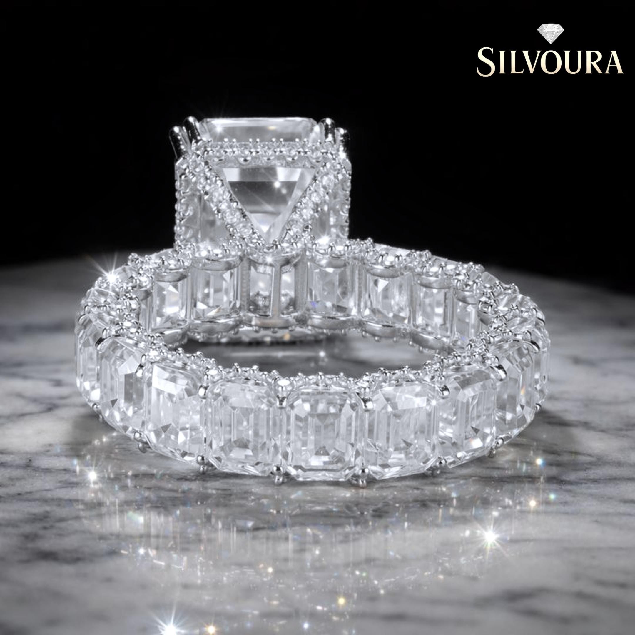 Emerald Cut Moissanite Engagement Ring: 16 Carat Sterling Silver Statement Wedding Ring