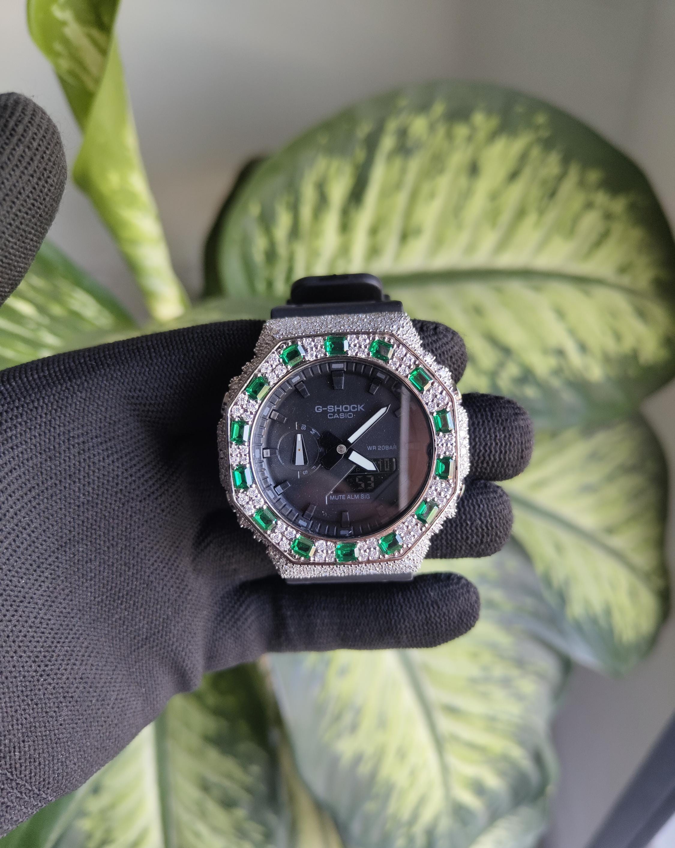 Custom Iced Out Watch: VVS Moissanite, GREEN Dial by Silvoura