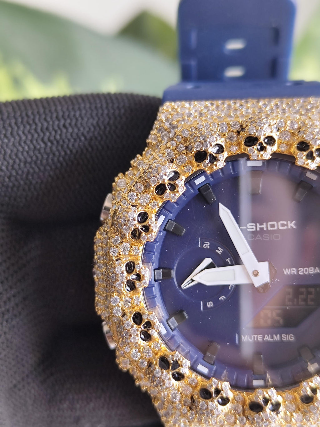 Custom Iced Out Moissanite Watch  – Gold Finish – Skull bazel