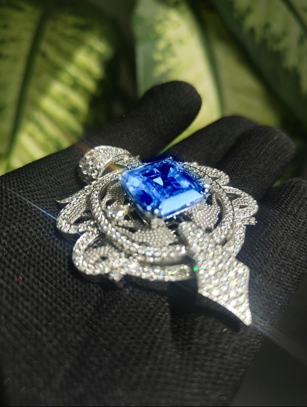 Intricate BLUE Color Stone & Moissanite Sterling Silver Pendant - 4.6 Carat Statement Piece