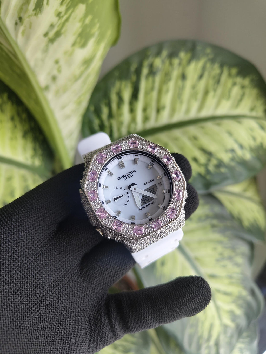 Custom Iced Out Watch: VVS Moissanite, pink Dial by Silvoura