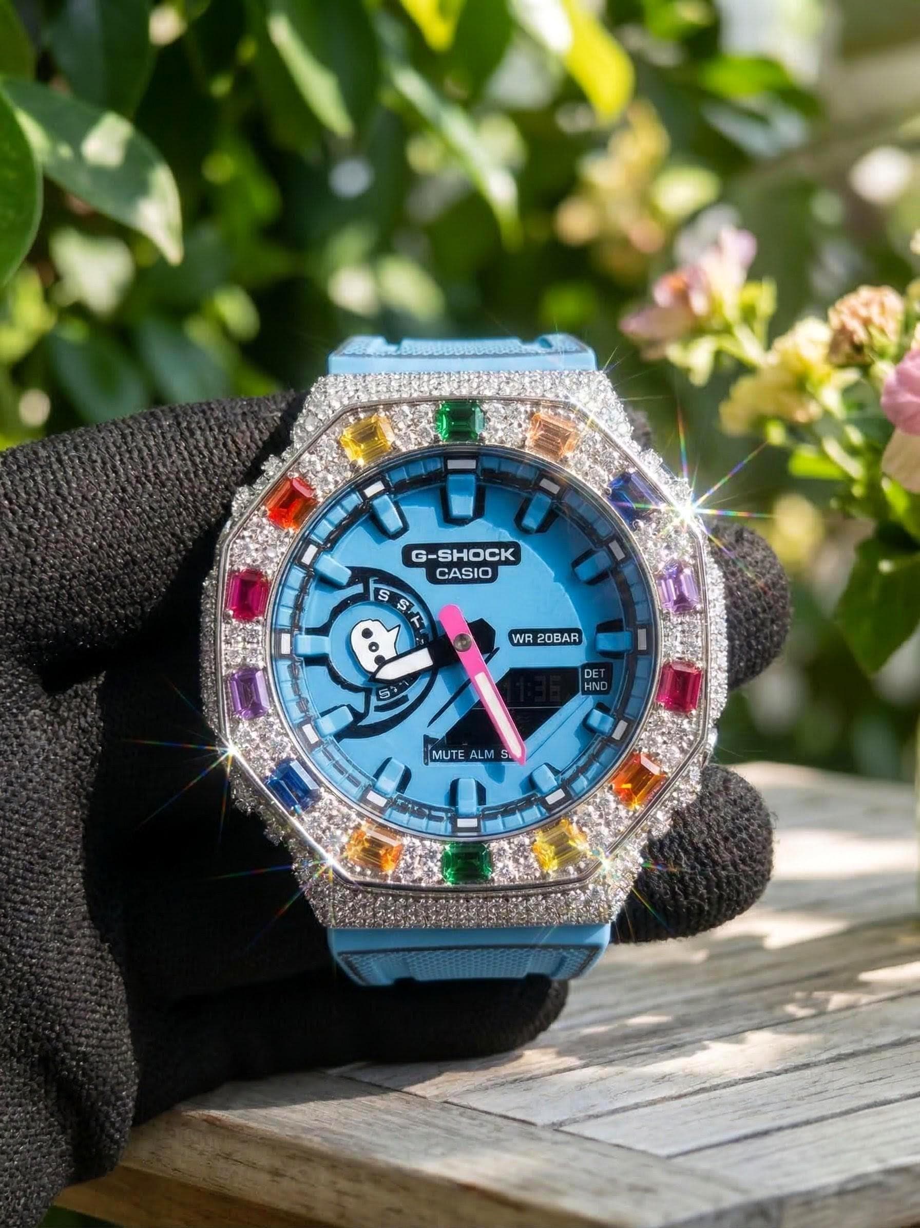 Custom Iced Out Watch: VVS Moissanite, Rainbow Dial by Silvoura