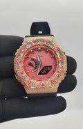 Moissanite Watch – Pink & White Heart - Iced Out Rose Gold Finish – valentine gift