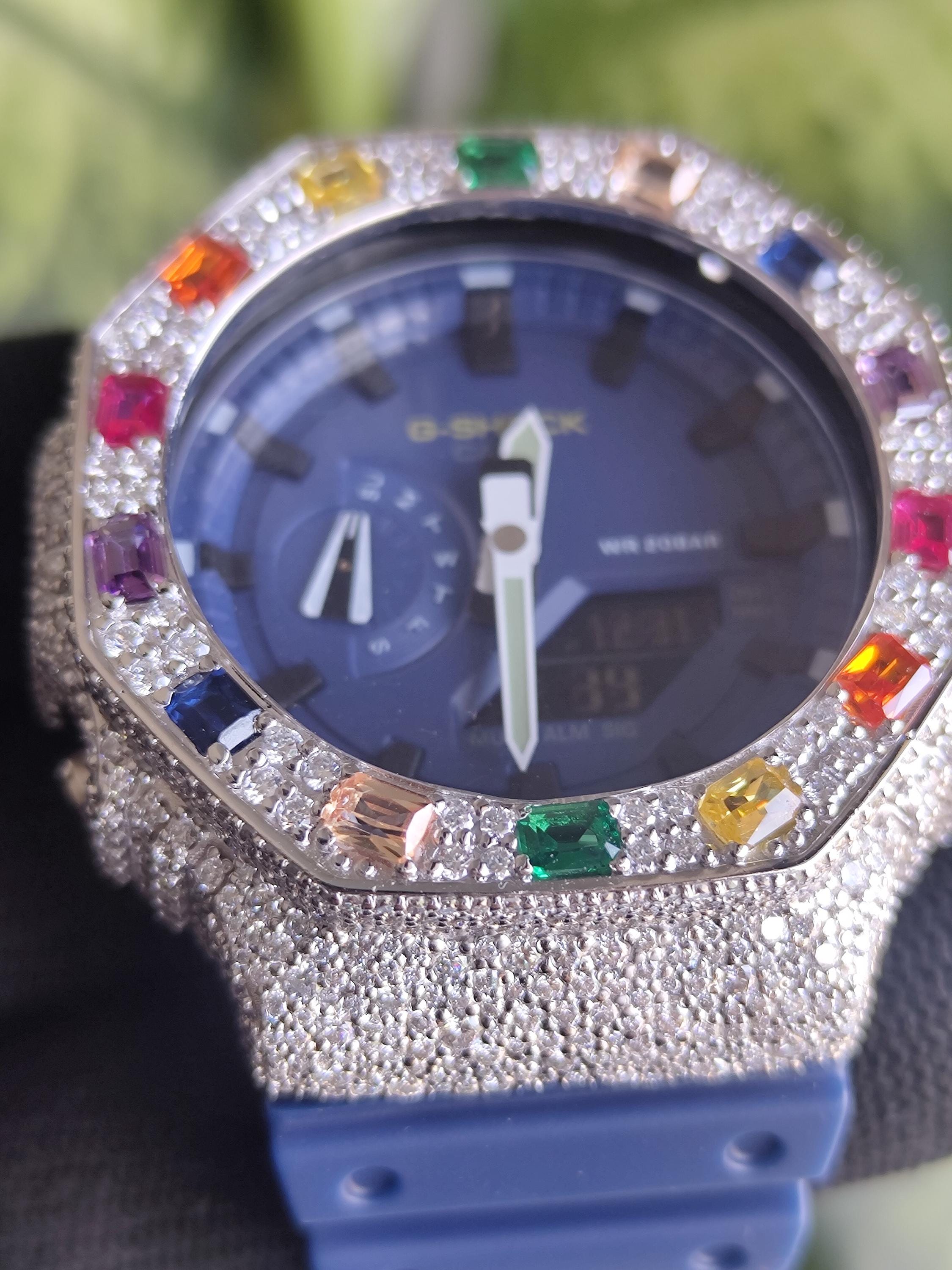 Custom Iced Out Watch: VVS Moissanite, Rainbow Dial by Silvoura
