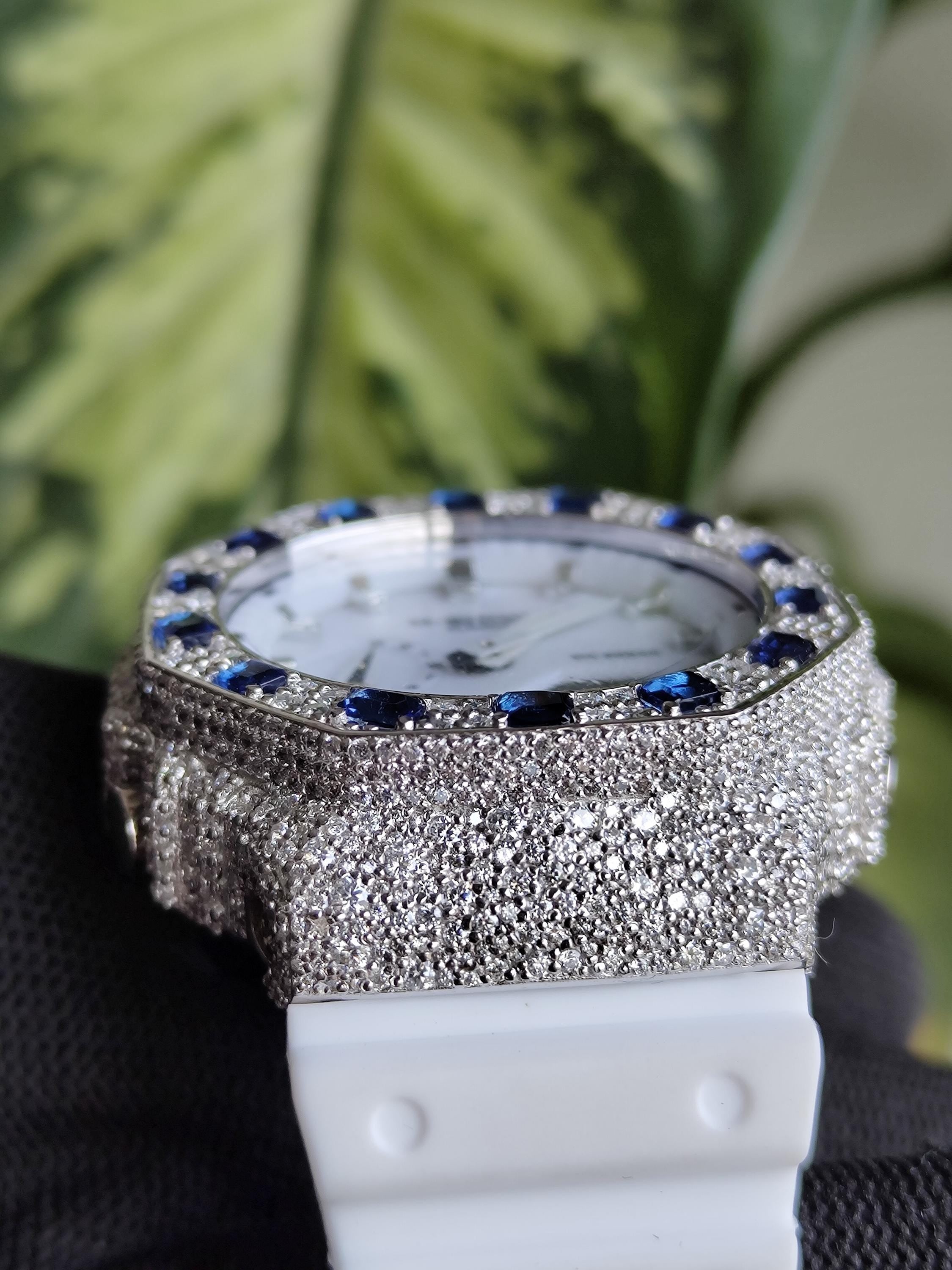 Custom Iced Out Moissanite Watch : White Dial by Silvoura