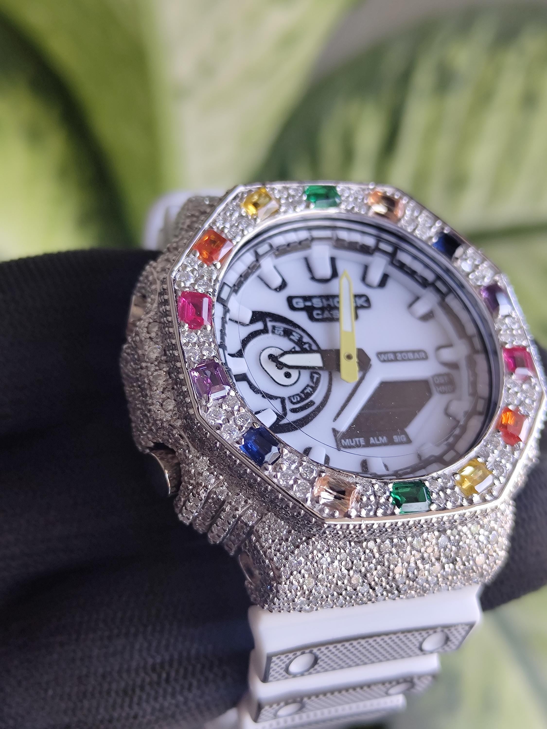 Custom Iced Out Watch: VVS Moissanite, Rainbow Dial by Silvoura