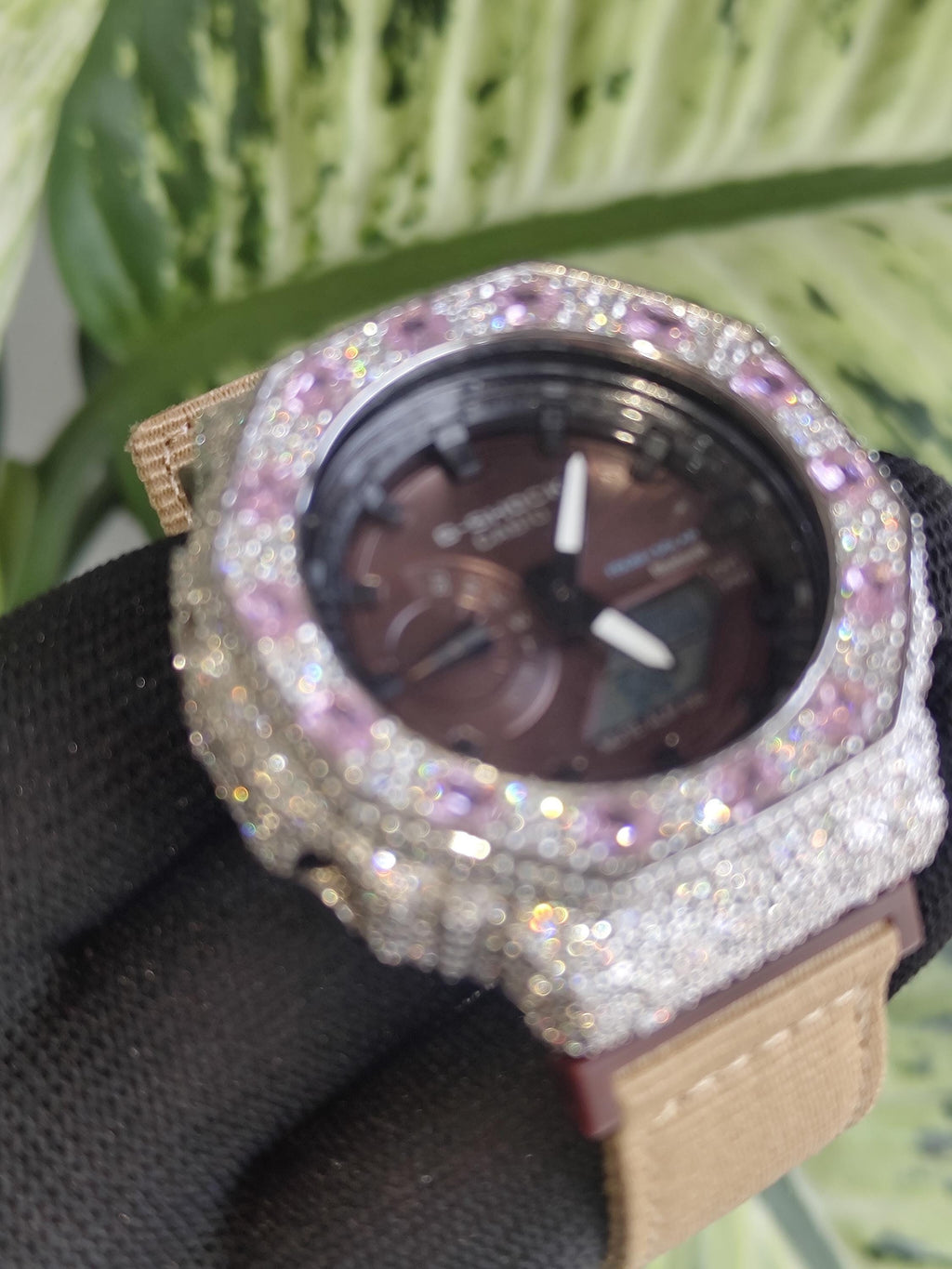 Custom Iced Out Watch: VVS Moissanite, pink Dial by Silvoura