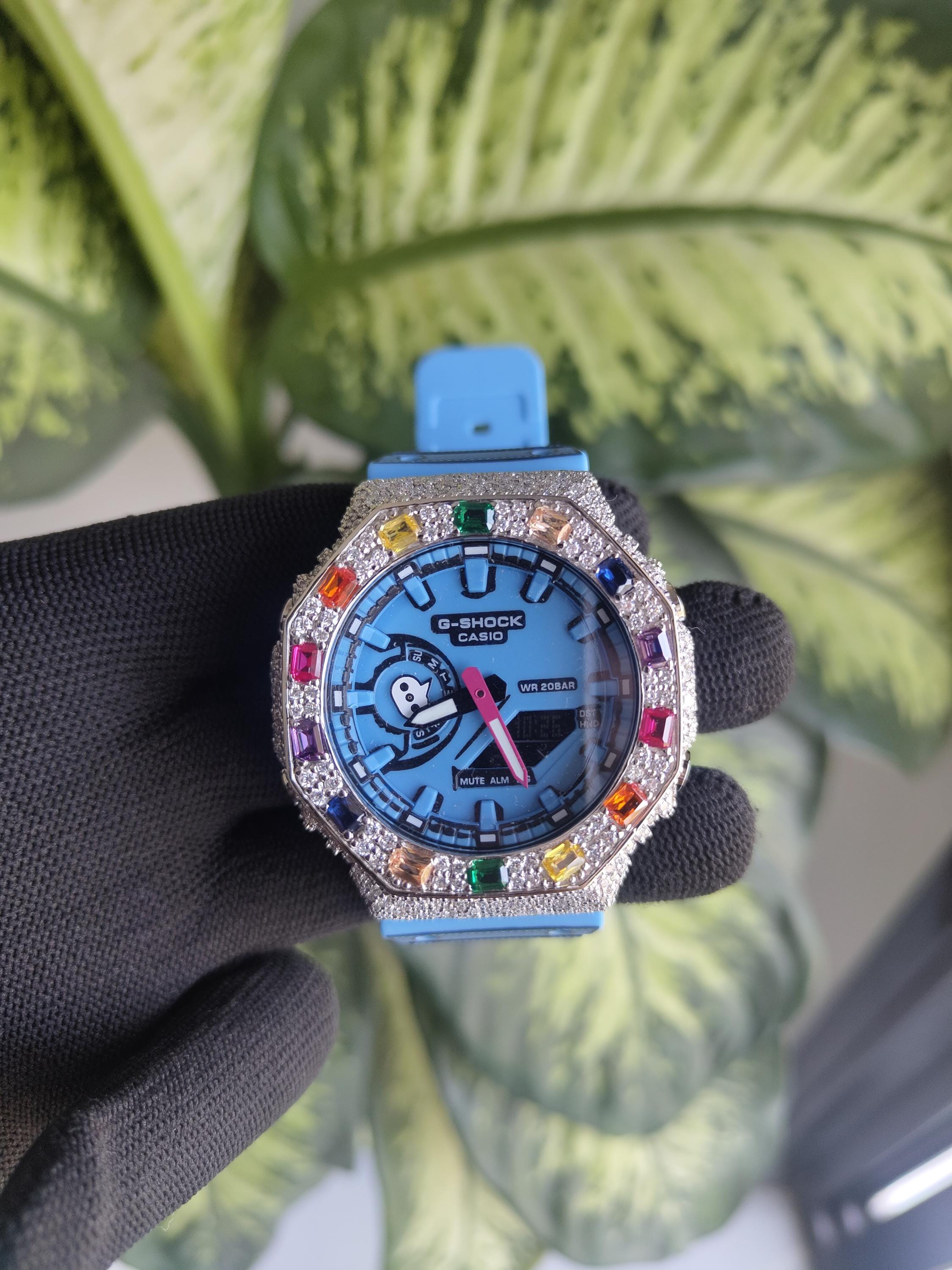 Custom Iced Out Watch: VVS Moissanite, Rainbow Dial by Silvoura