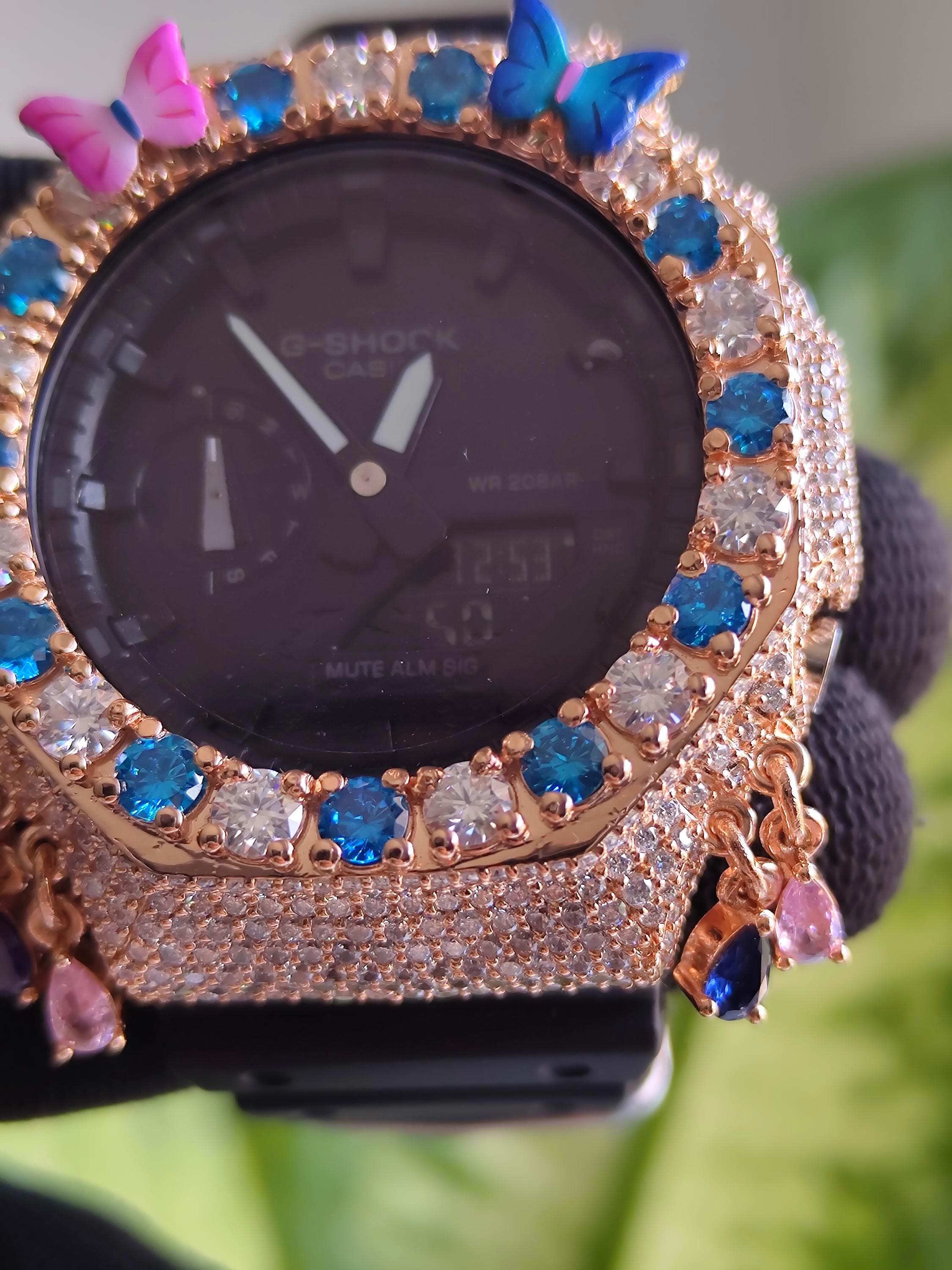 Custom Iced Out Butterfly Moissanite Watch ,Blue & White stones by Silvoura