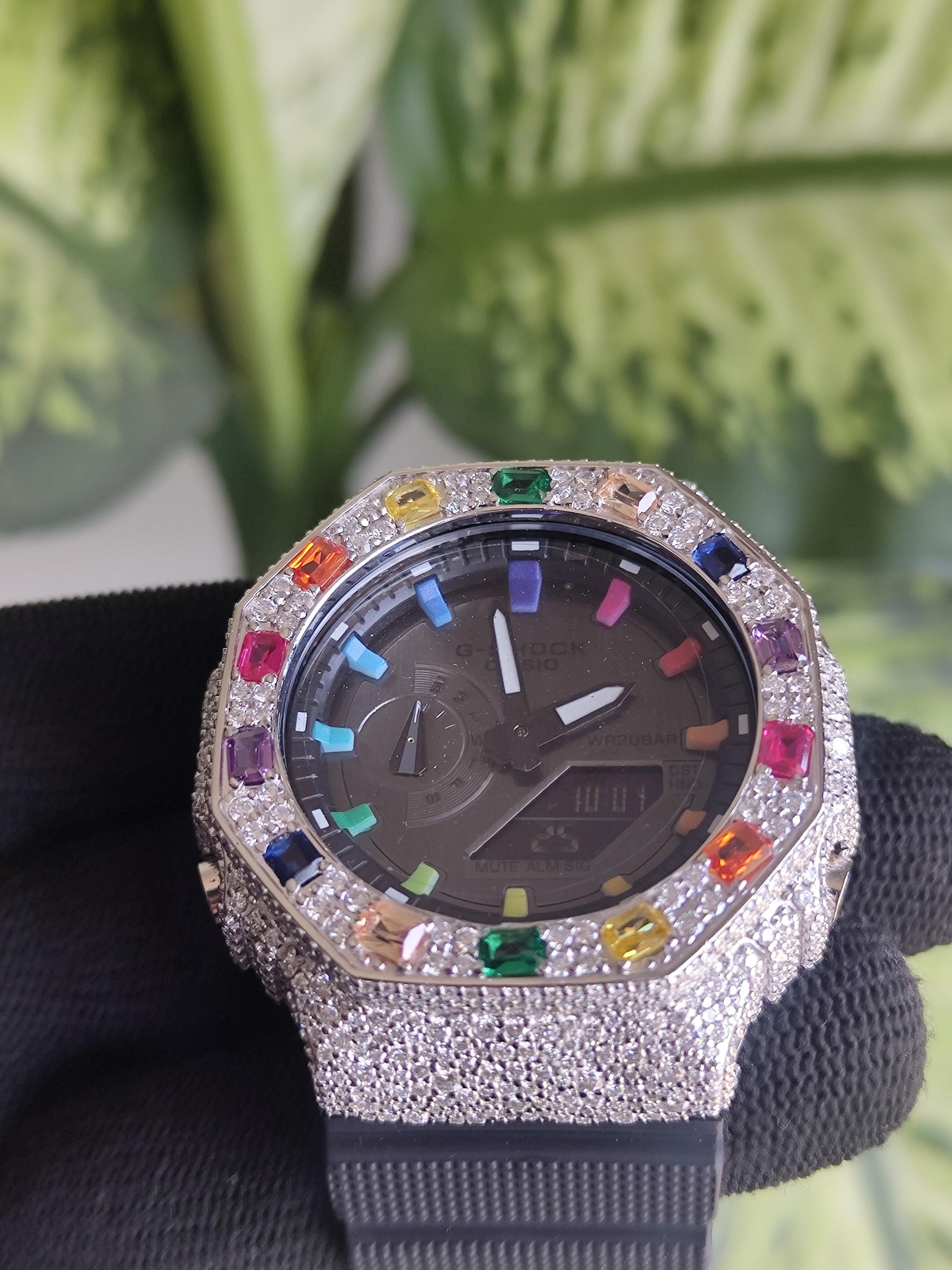 Custom Iced Out Watch: VVS Moissanite, Rainbow Dial by Silvoura