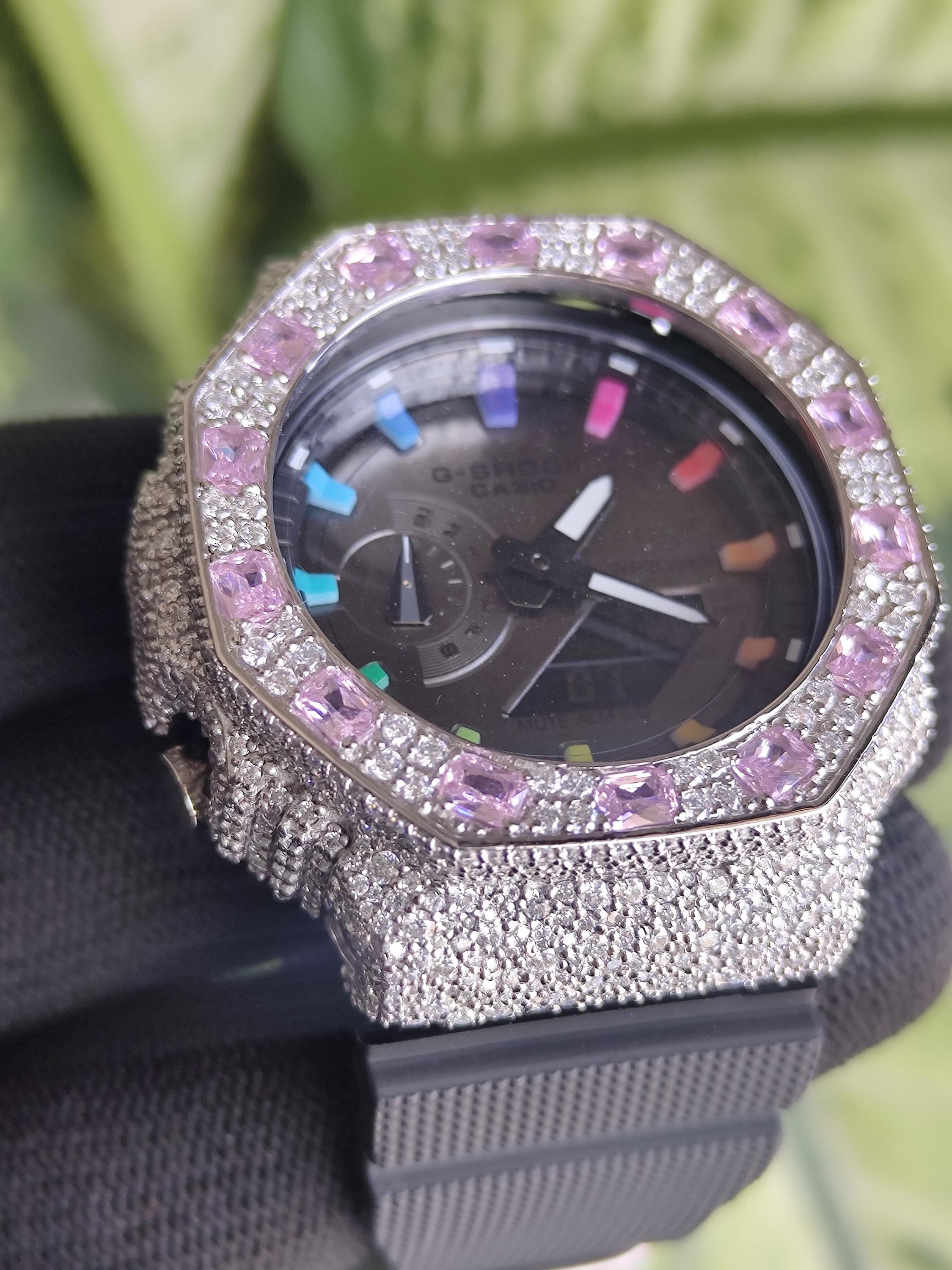 Custom Iced Out Watch: VVS Moissanite, pink Dial by Silvoura
