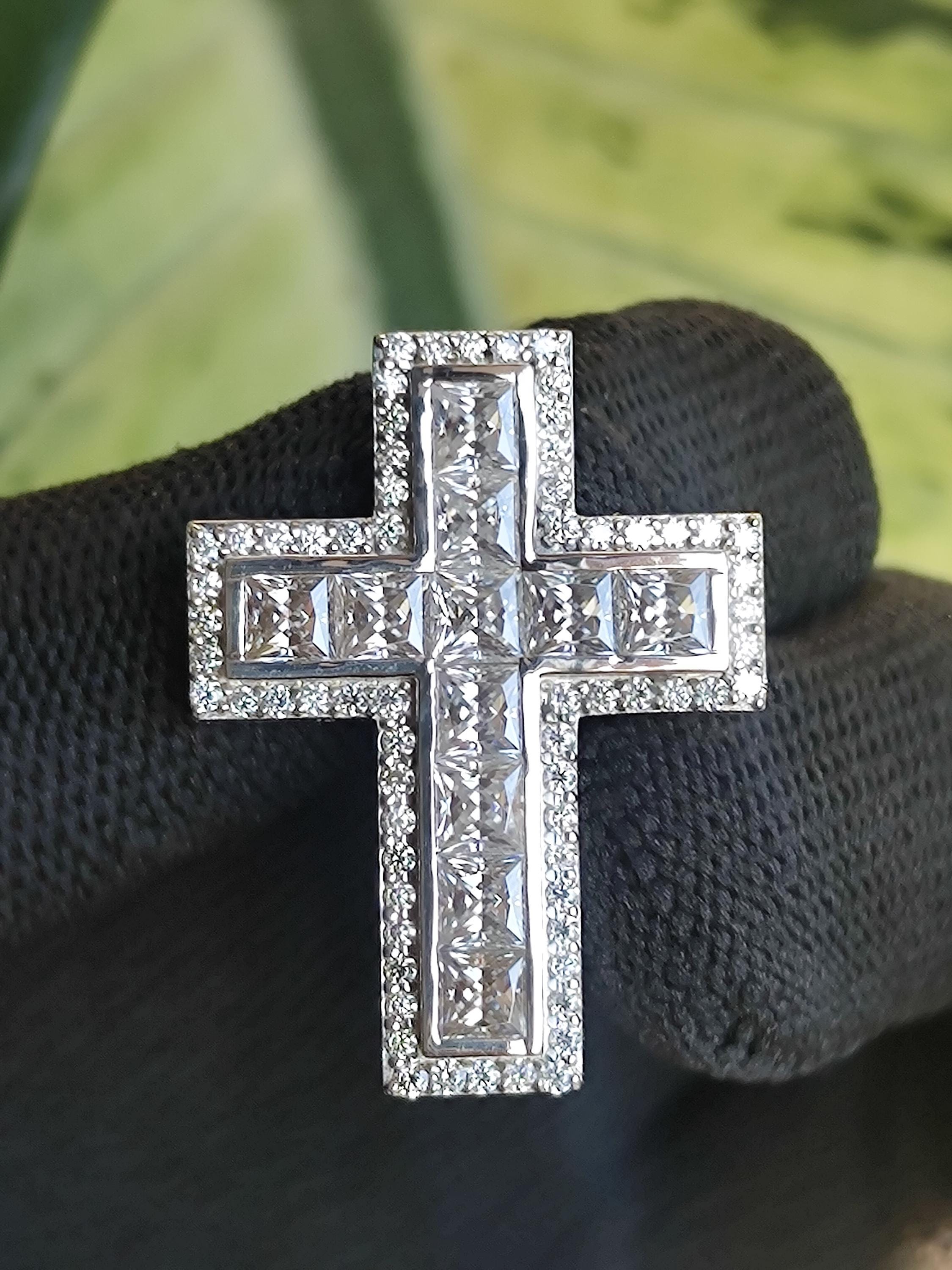 925 Sterling Silver Cross Pendant with Princess cut Moissanite