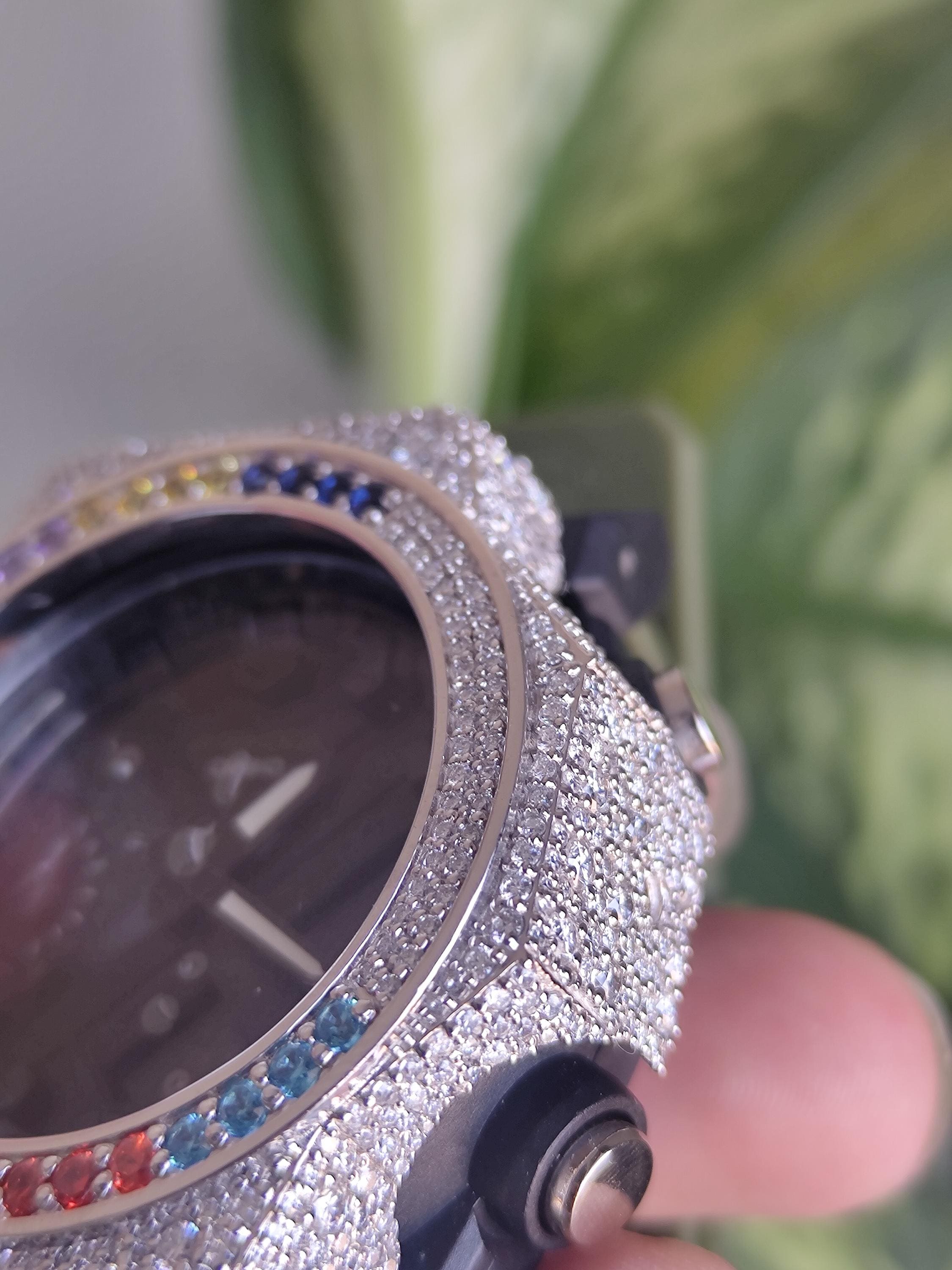 Custom Rainbow Full iced-out Moissanite Watch By Silvoura