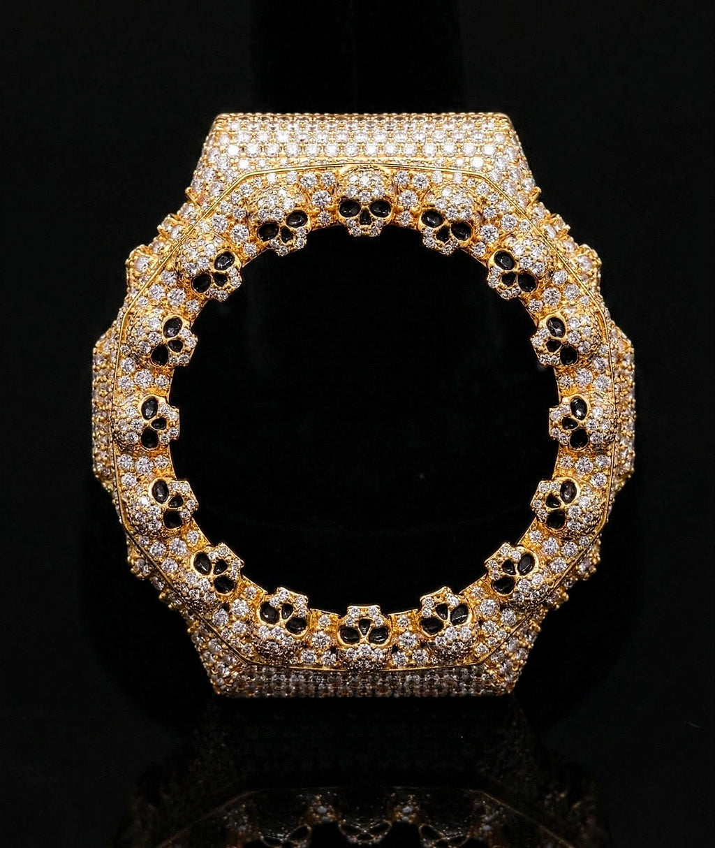 Custom Iced Out Moissanite Watch  – Gold Finish – Skull bazel