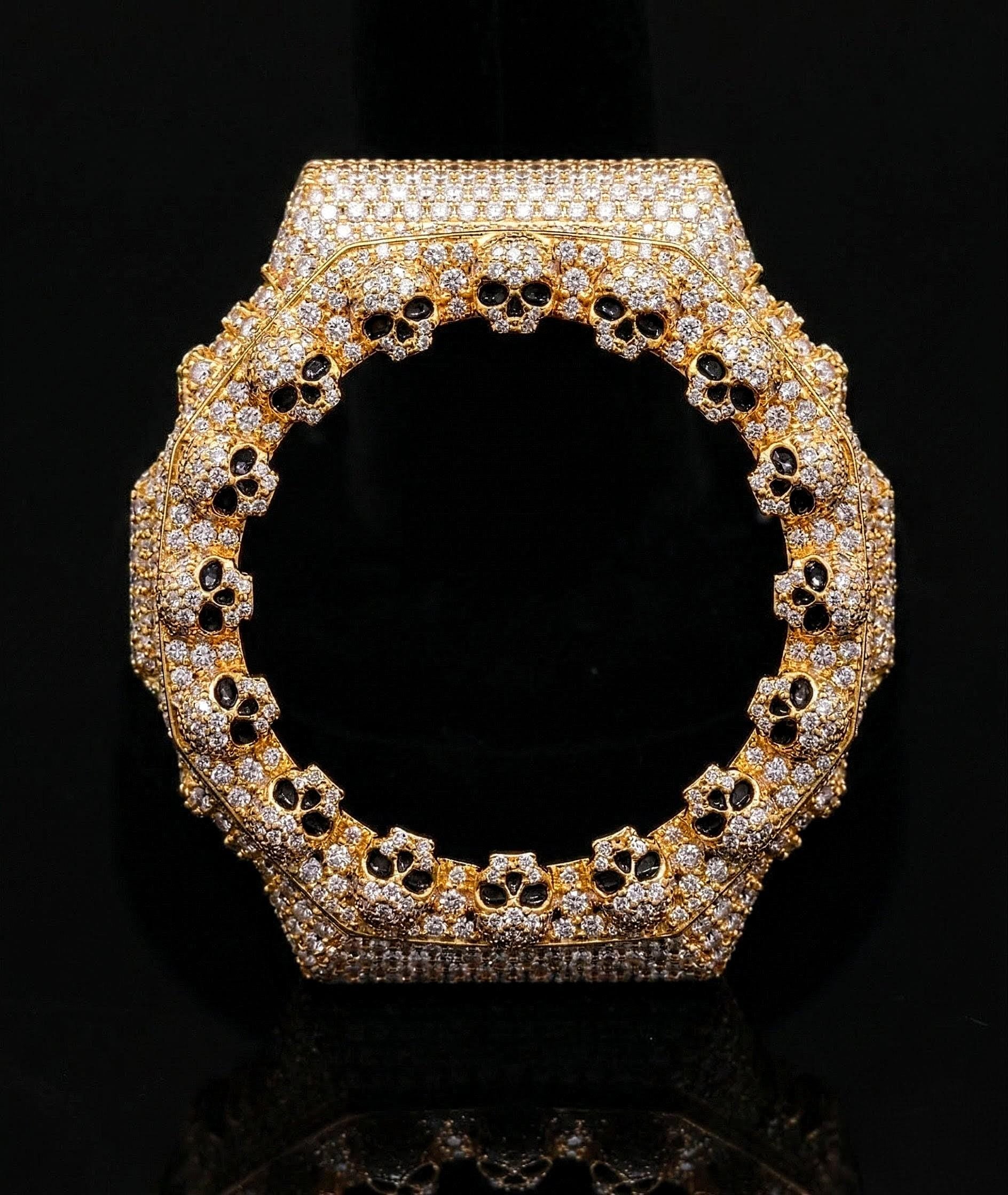 Custom Iced Out Moissanite Watch  – Gold Finish – Skull bazel
