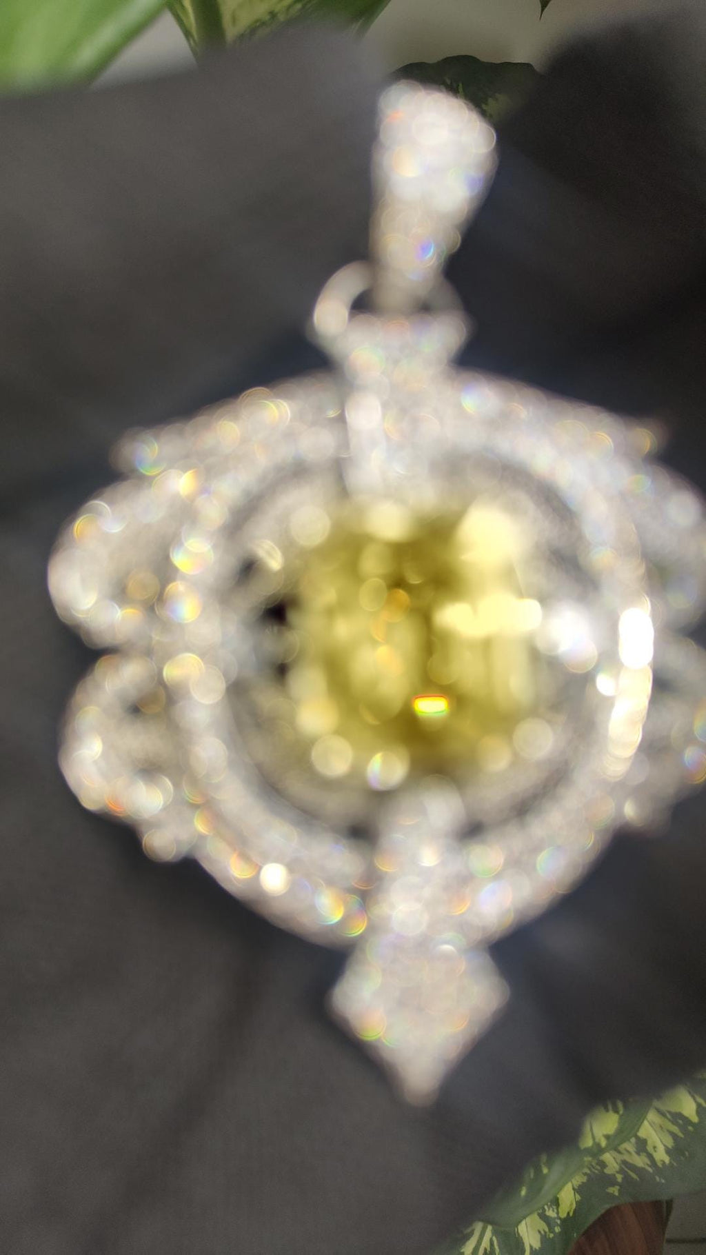 Intricate Yellow Color Stone & Moissanite Sterling Silver Pendant - 4.6 Carat Statement Piece