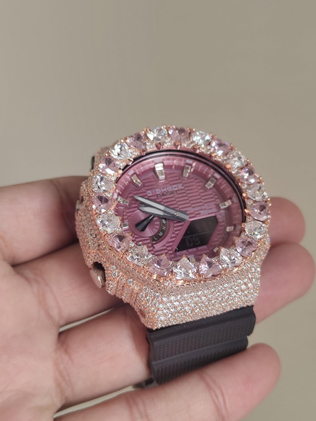 Moissanite Watch – Pink & White Heart - Iced Out Rose Gold Finish – valentine gift