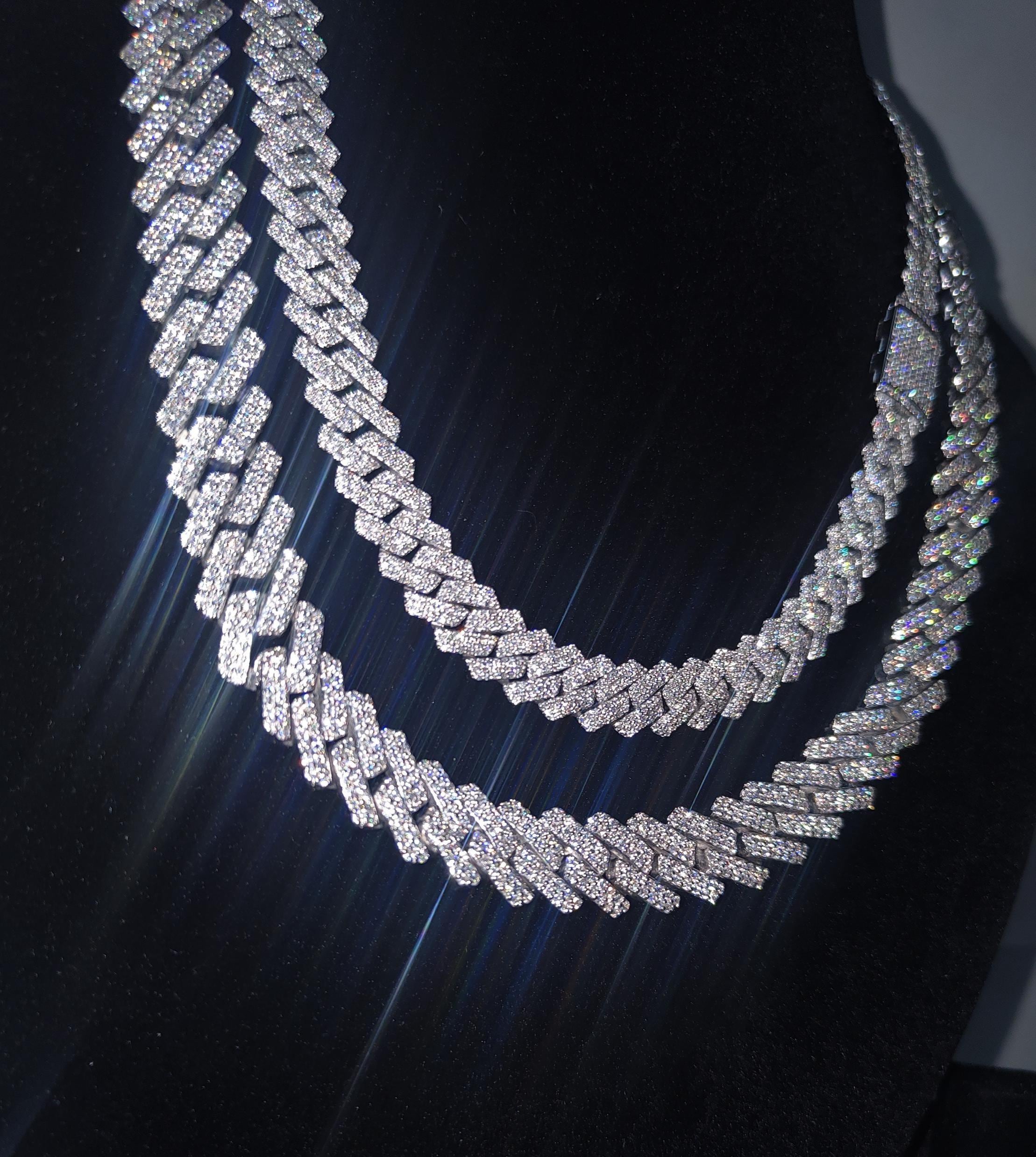 Iced Out Moissanite Cuban Link Chain - Sterling Silver Bling Necklace