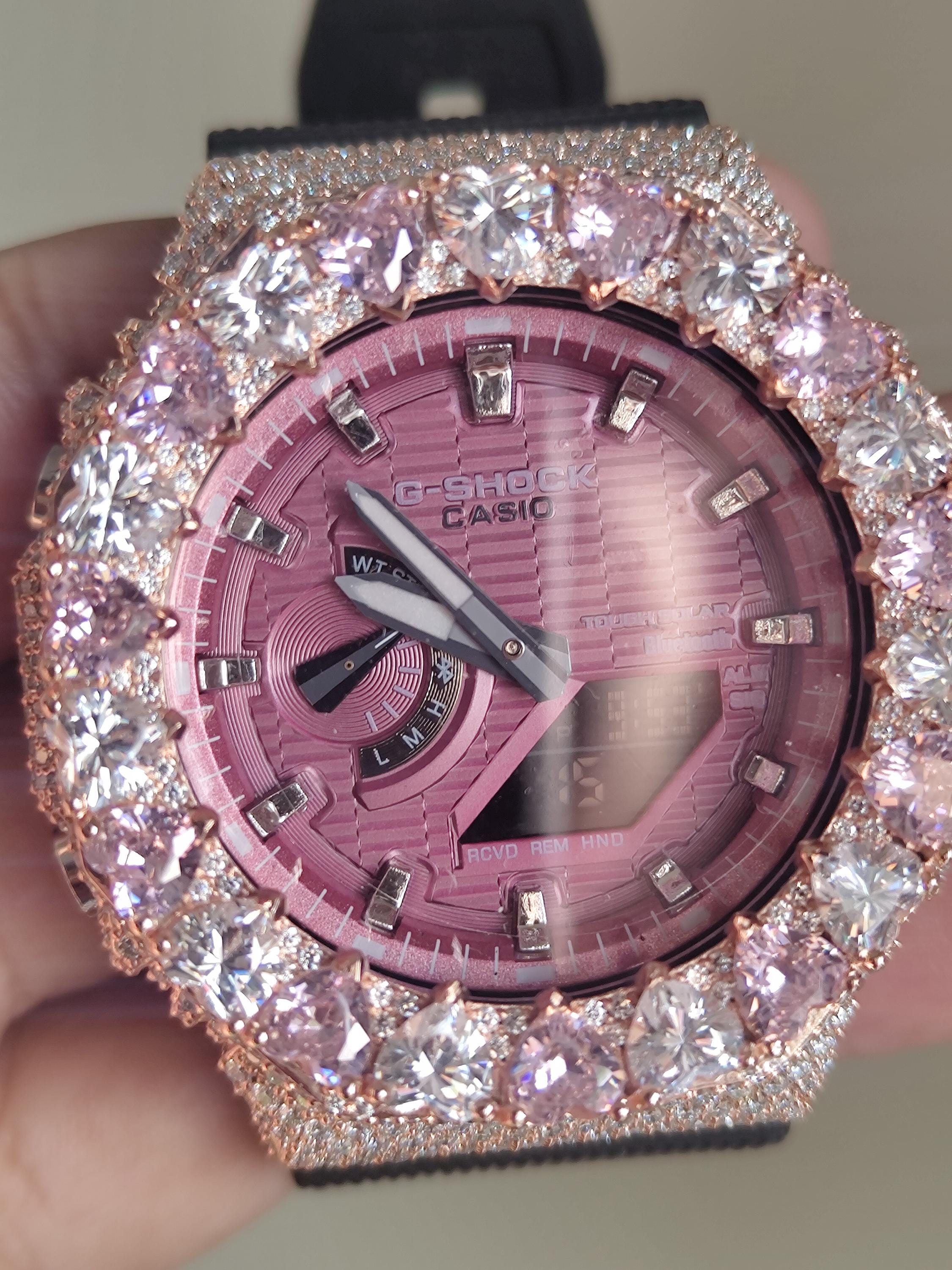 Moissanite Watch – Pink & White Heart - Iced Out Rose Gold Finish – valentine gift