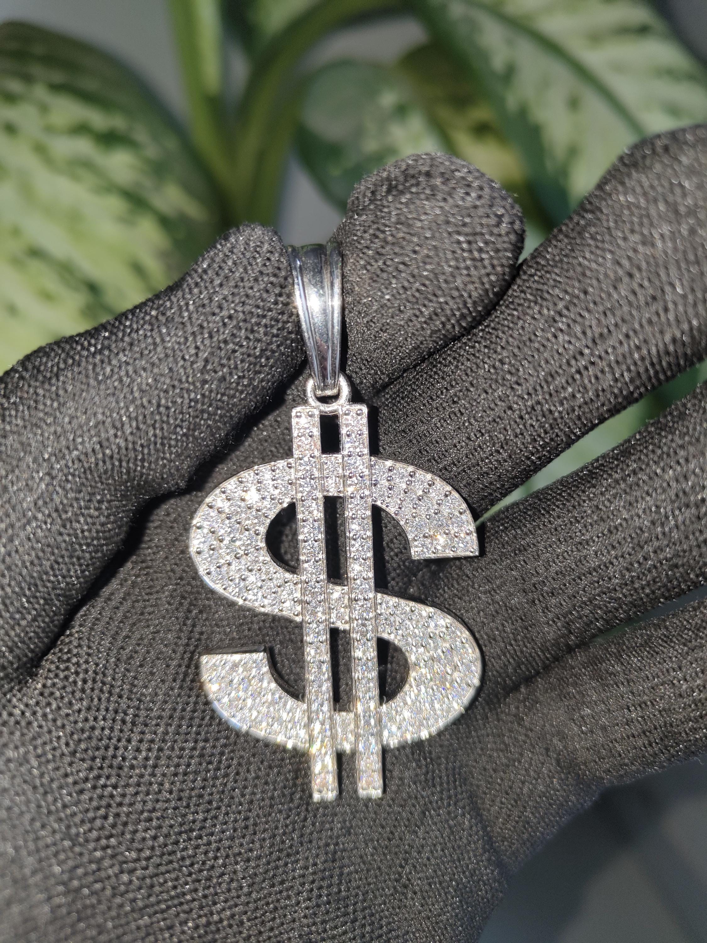 Moissanite Dollar sign Pendant - Handmade 925 Sterling Silver