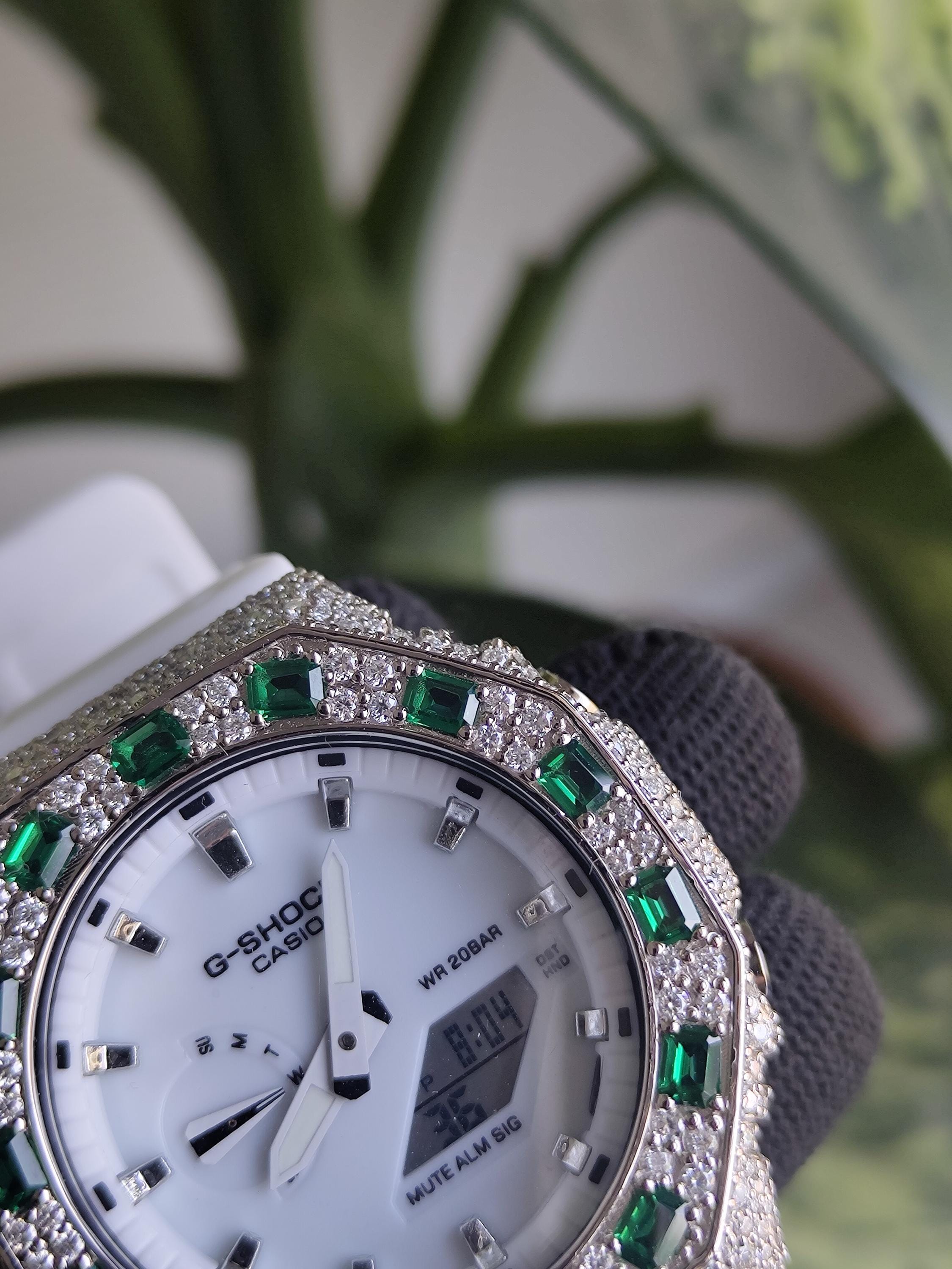 Custom Iced Out Watch: VVS Moissanite, GREEN Dial by Silvoura