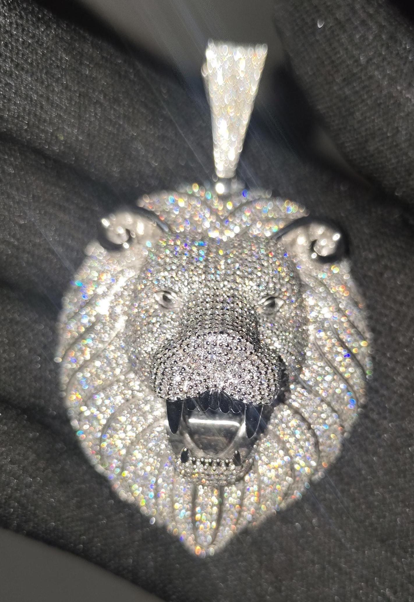Majestic Lion Head Sterling Silver Moissanite Pendant