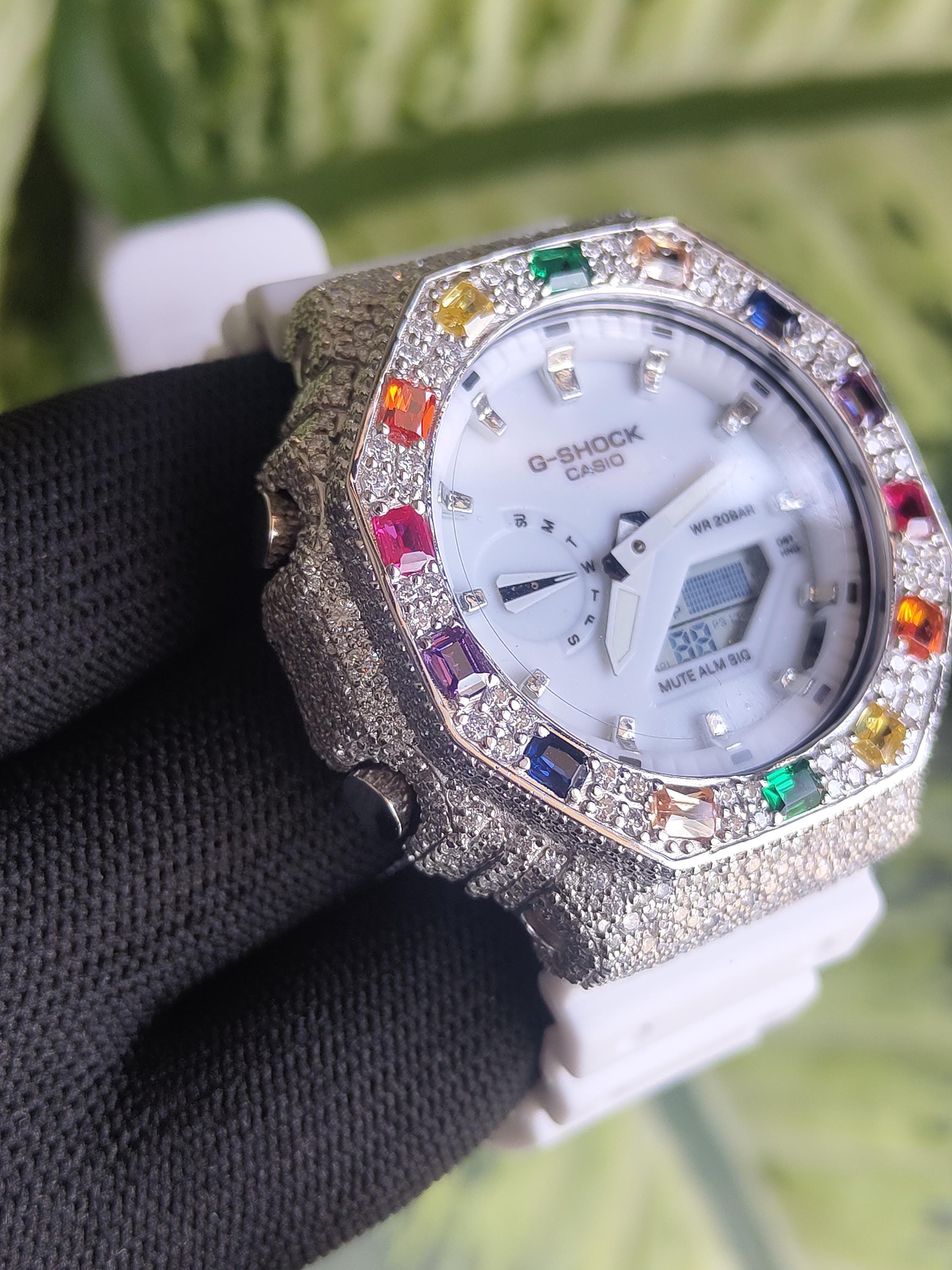 Custom Iced Out Watch: VVS Moissanite, Rainbow Dial by Silvoura