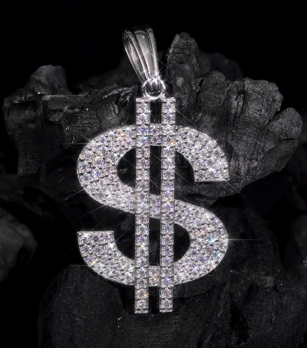 Moissanite Dollar sign Pendant - Handmade 925 Sterling Silver