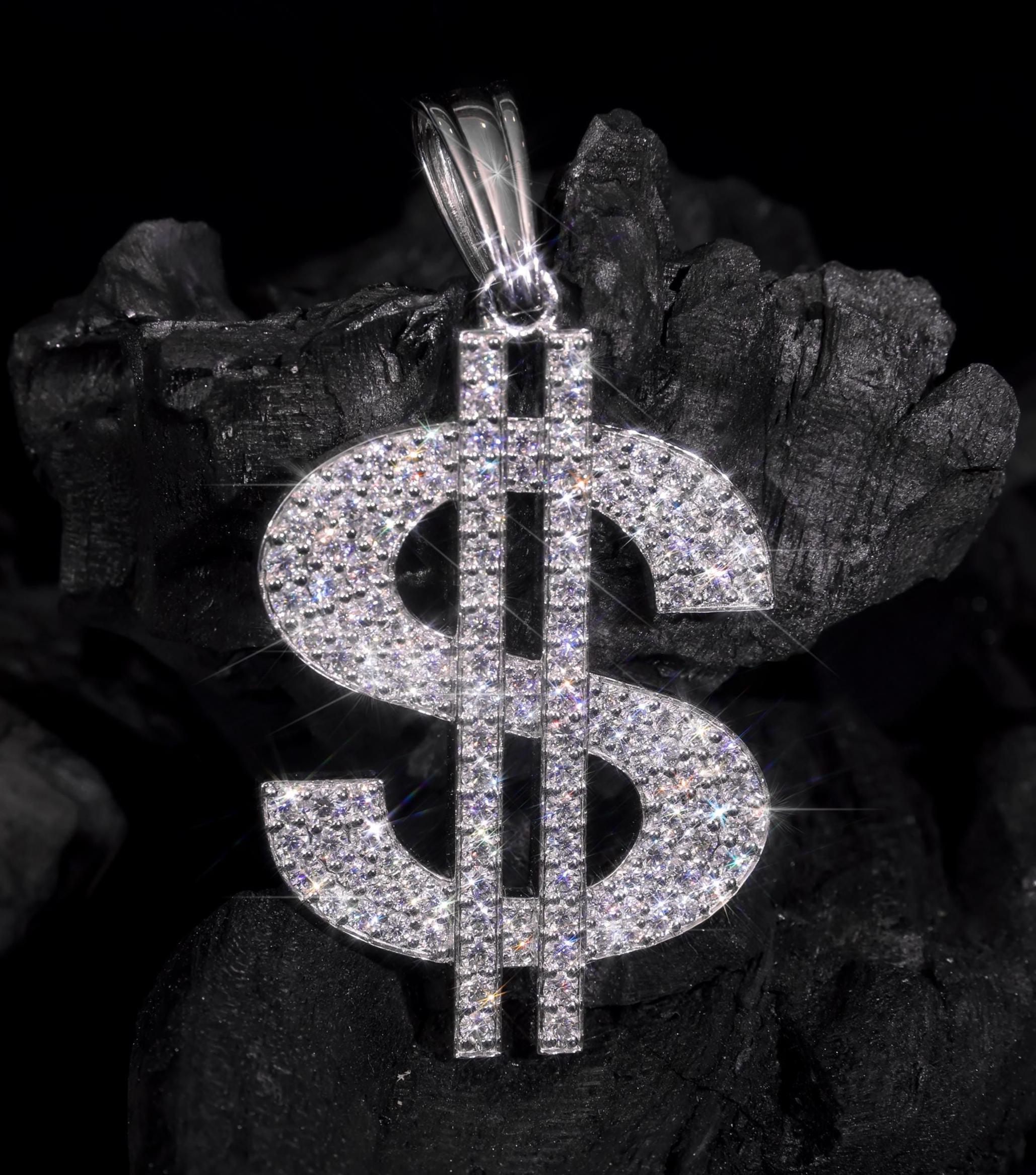 Moissanite Dollar sign Pendant - Handmade 925 Sterling Silver