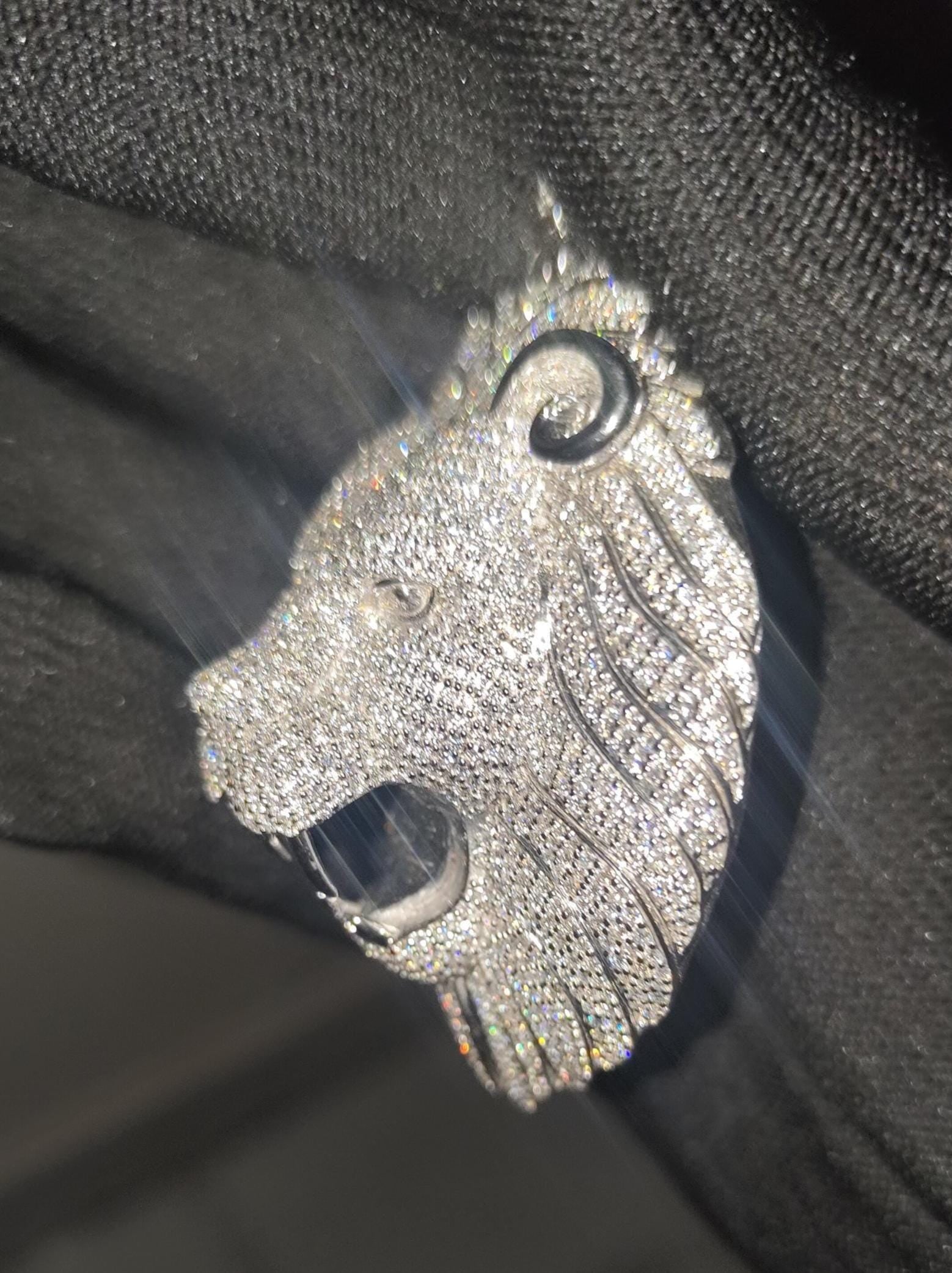 Majestic Lion Head Sterling Silver Moissanite Pendant