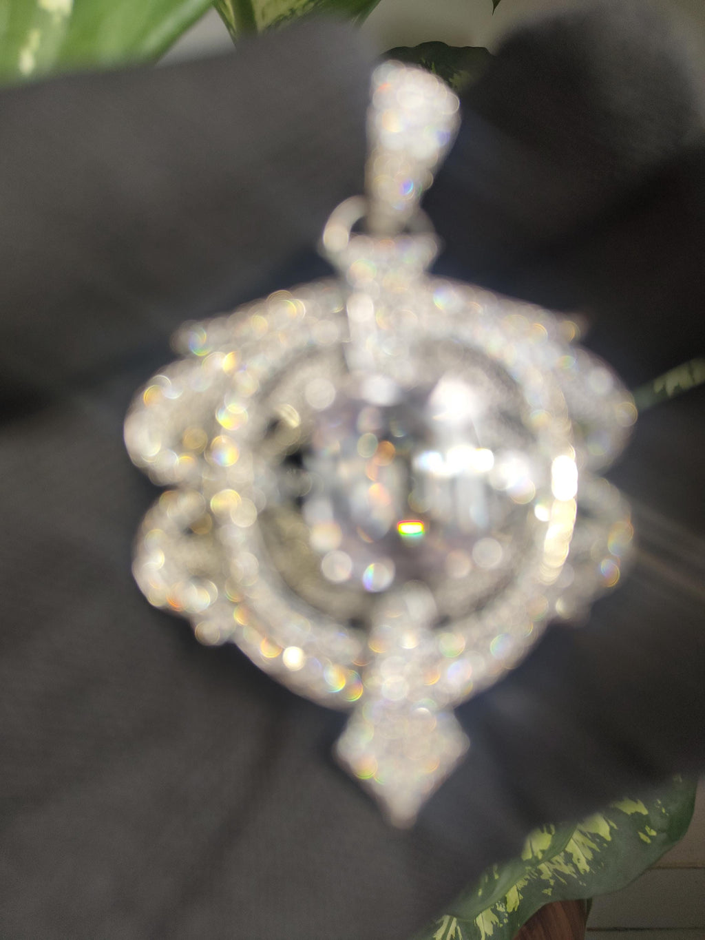 Art Deco Style Moissanite Silver iced out Pendant