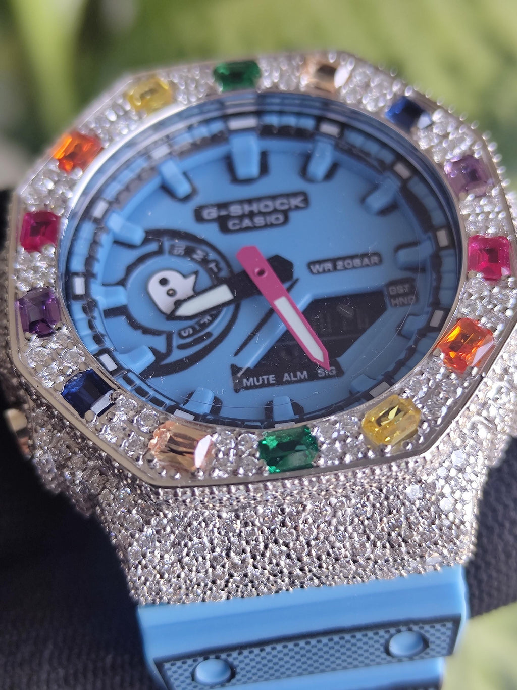 Custom Iced Out Watch: VVS Moissanite, Rainbow Dial by Silvoura