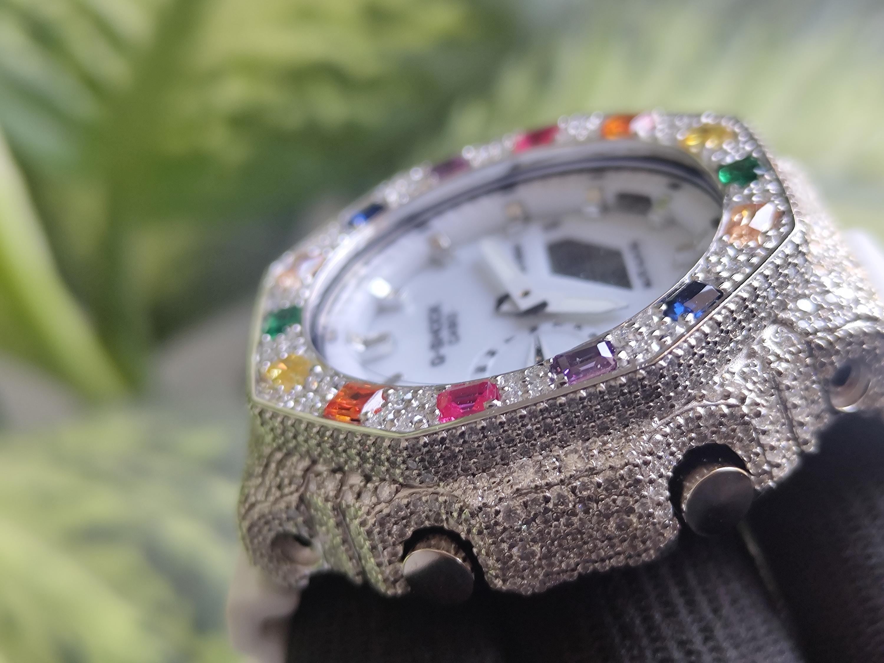 Custom Iced Out Watch: VVS Moissanite, Rainbow Dial by Silvoura