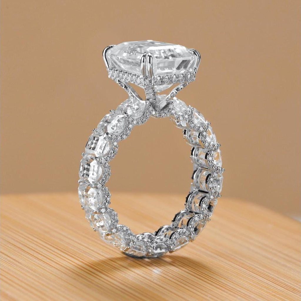 Emerald Cut Moissanite Engagement Ring: 16 Carat Sterling Silver Statement Wedding Ring