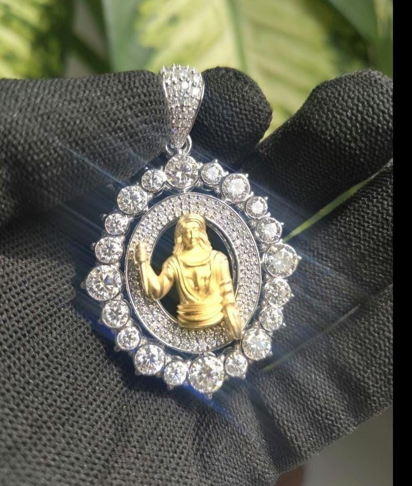 Iced Out Moissanite Jesus Pendant: 925 Sterling Silver